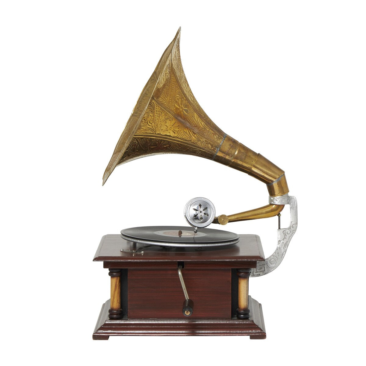 Wood Functional Gramophone with Record - Brown - Roche River Decor