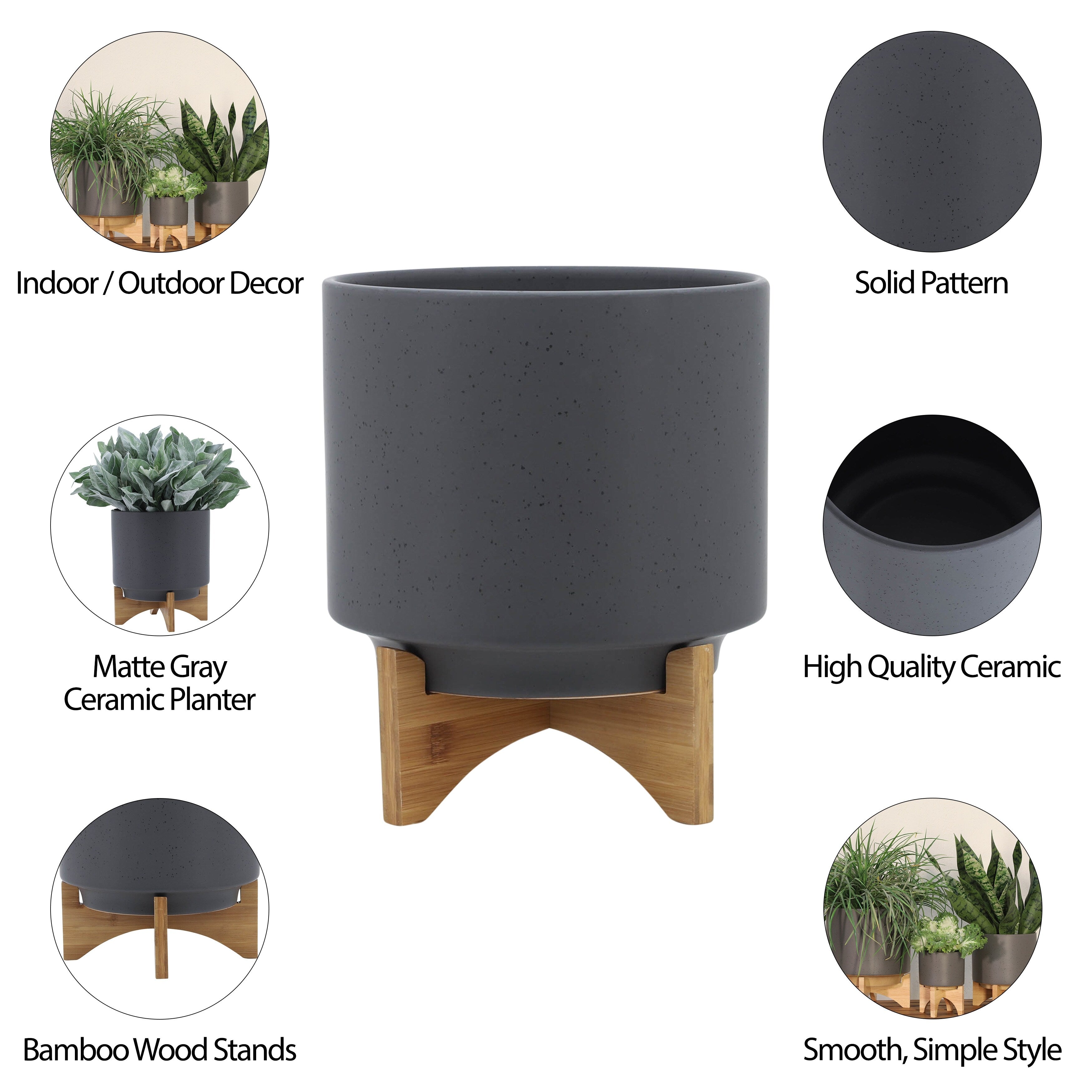 Sagebrook Home Neutral Ceramic Planter Pot with Stand Indoor/Outdoor