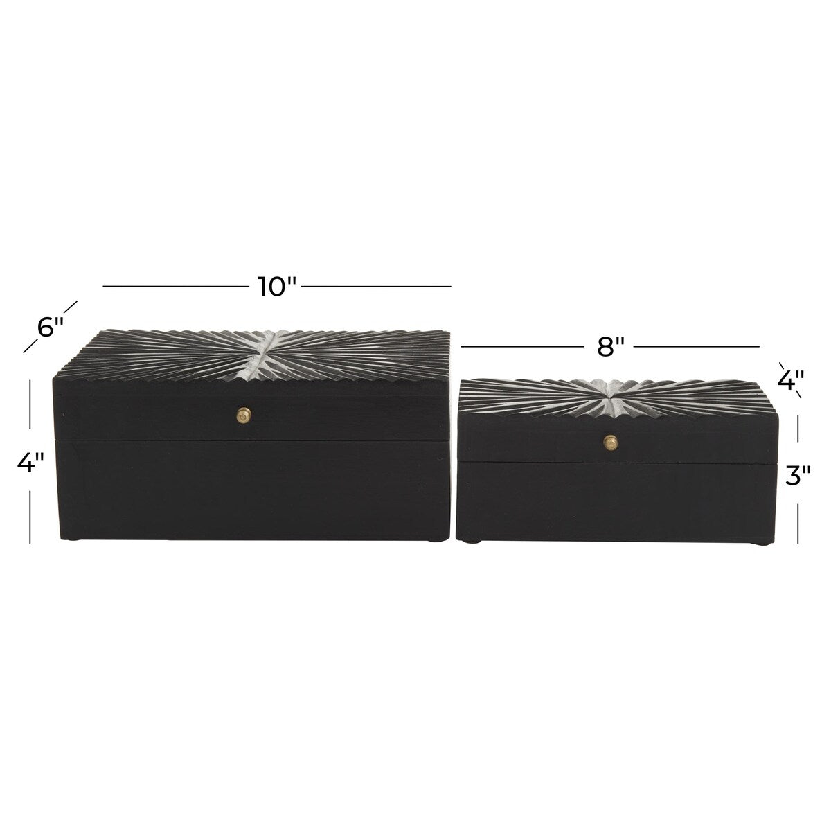 Wood Geometric Decorative Box with Hinged Lid - Set of 2 White, Black, or Gold - CosmoLiving by Cosmopolitan