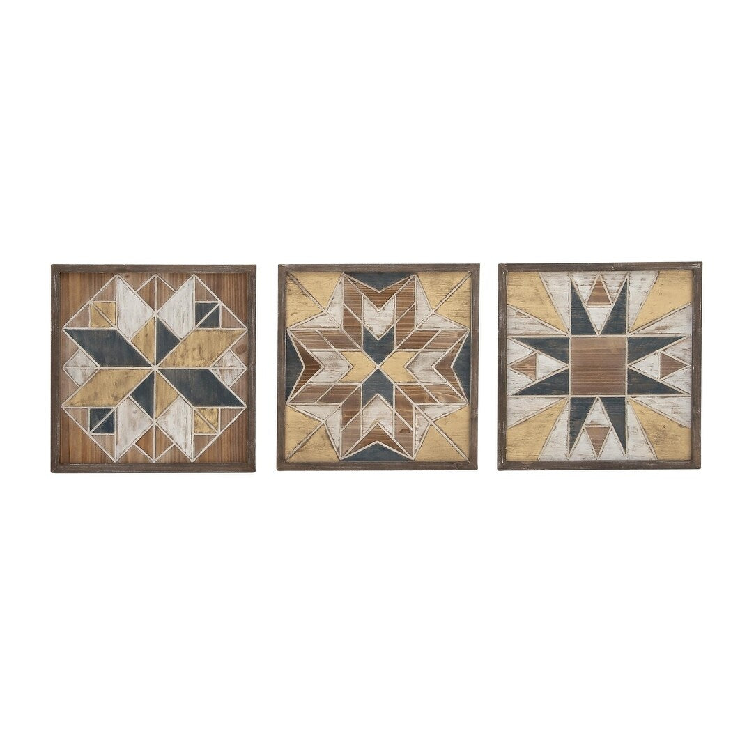 Wood Geometric Handmade Southwestern Home Wall Decor - Set of 3 Multi Colored - Roche River Decor