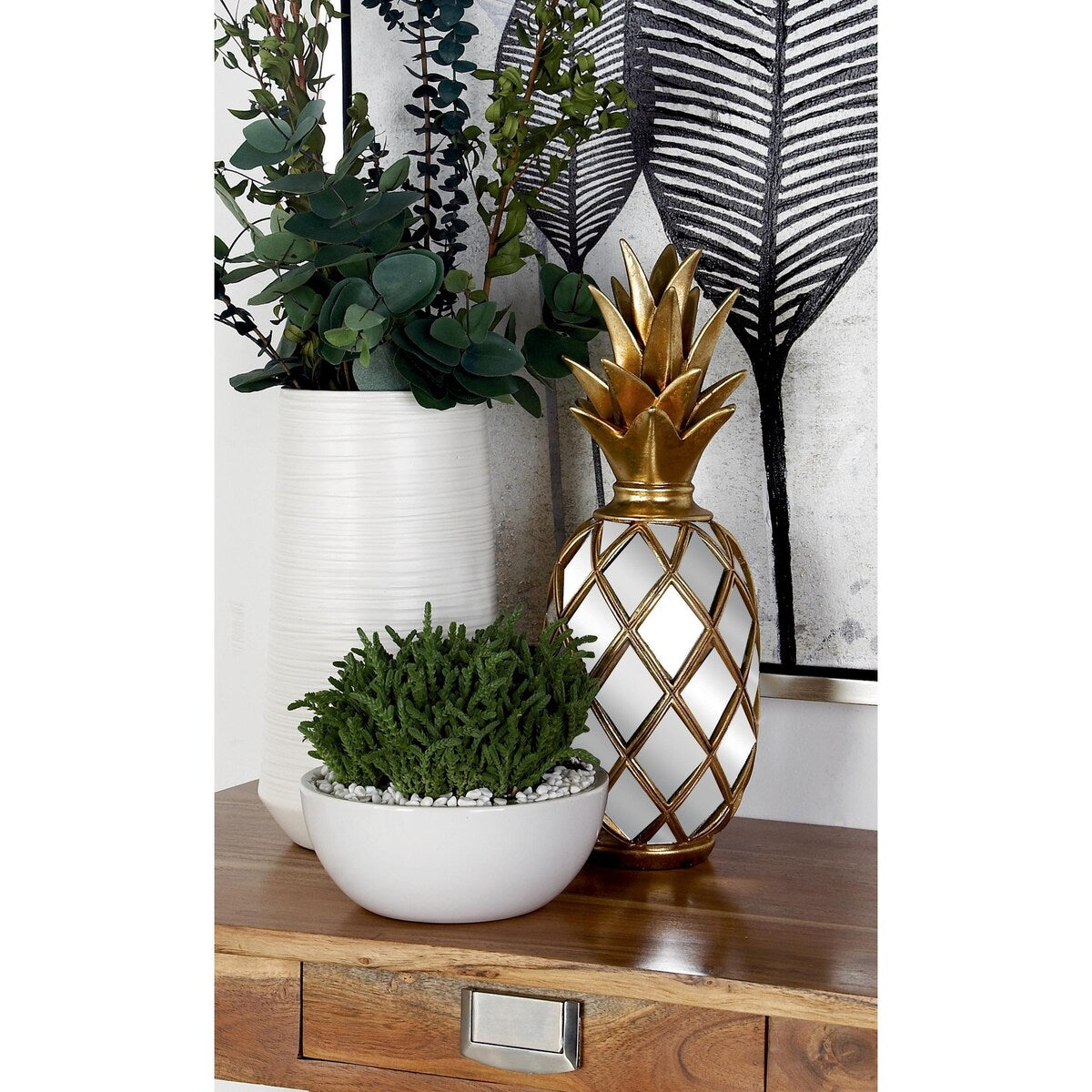 Polystone Fruit Pineapple Decorative Sculpture with Mirror Accents - Gold - Roche River Decor