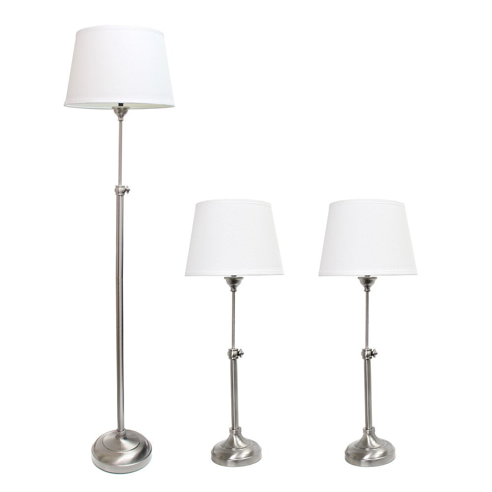 Elegant Designs Brushed Nickel Adjustable 3-Pack Lamp Set (2 Table Lamps, 1 Floor Lamp)