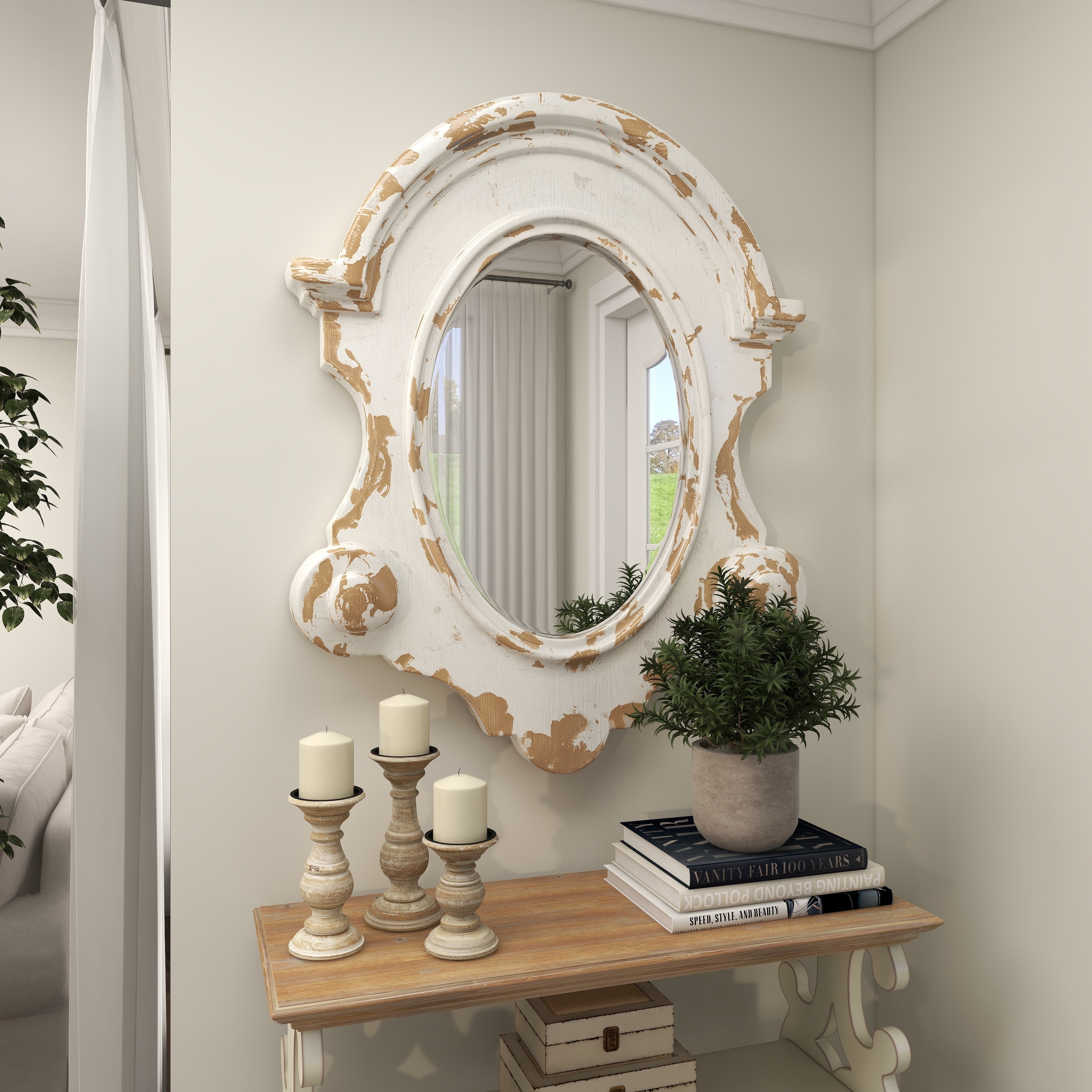 White Wood Vintage Wall Mirror 43 x 35 x 5