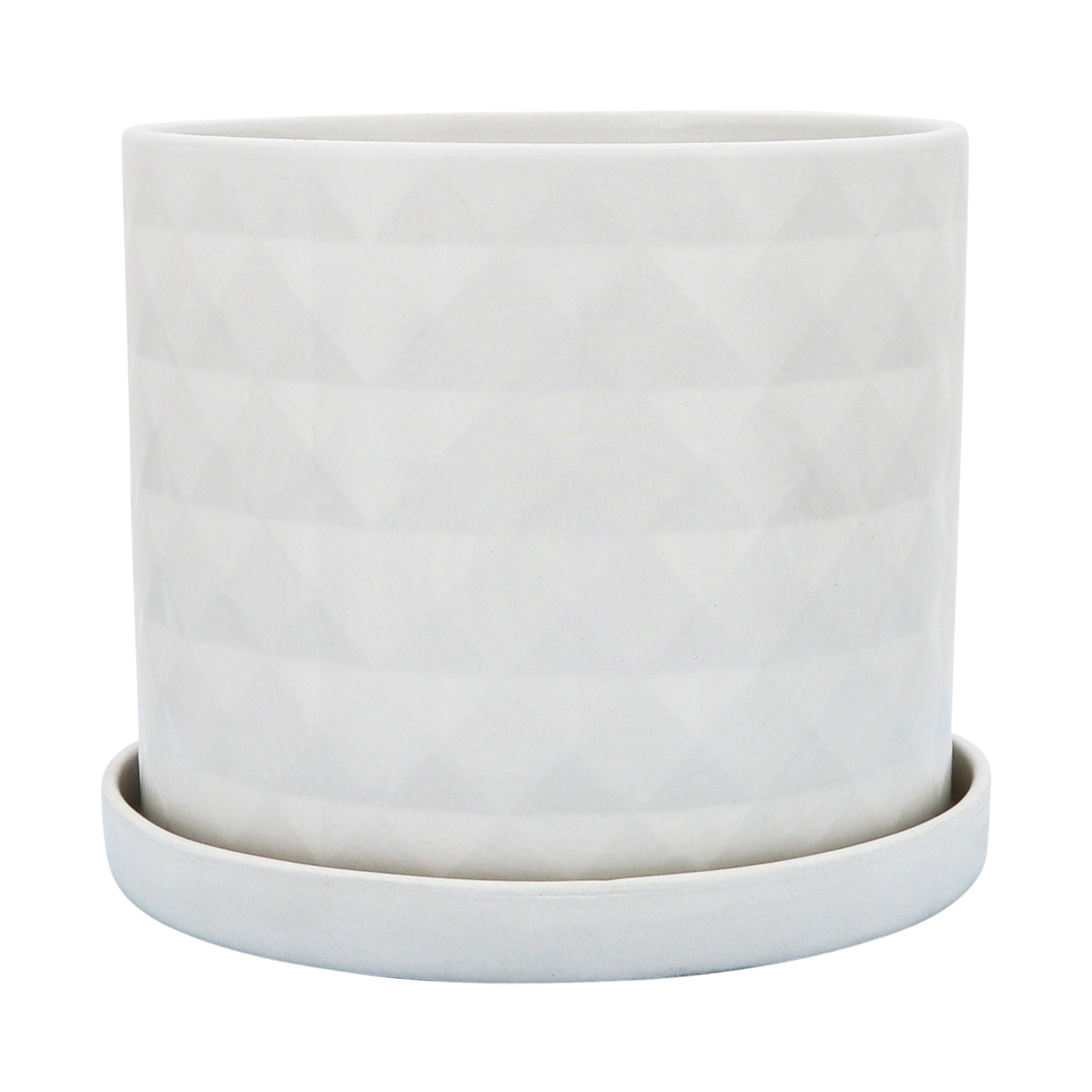 Sagebrook Home Neutral Modern Set of 2 Ceramic Planters with Saucers