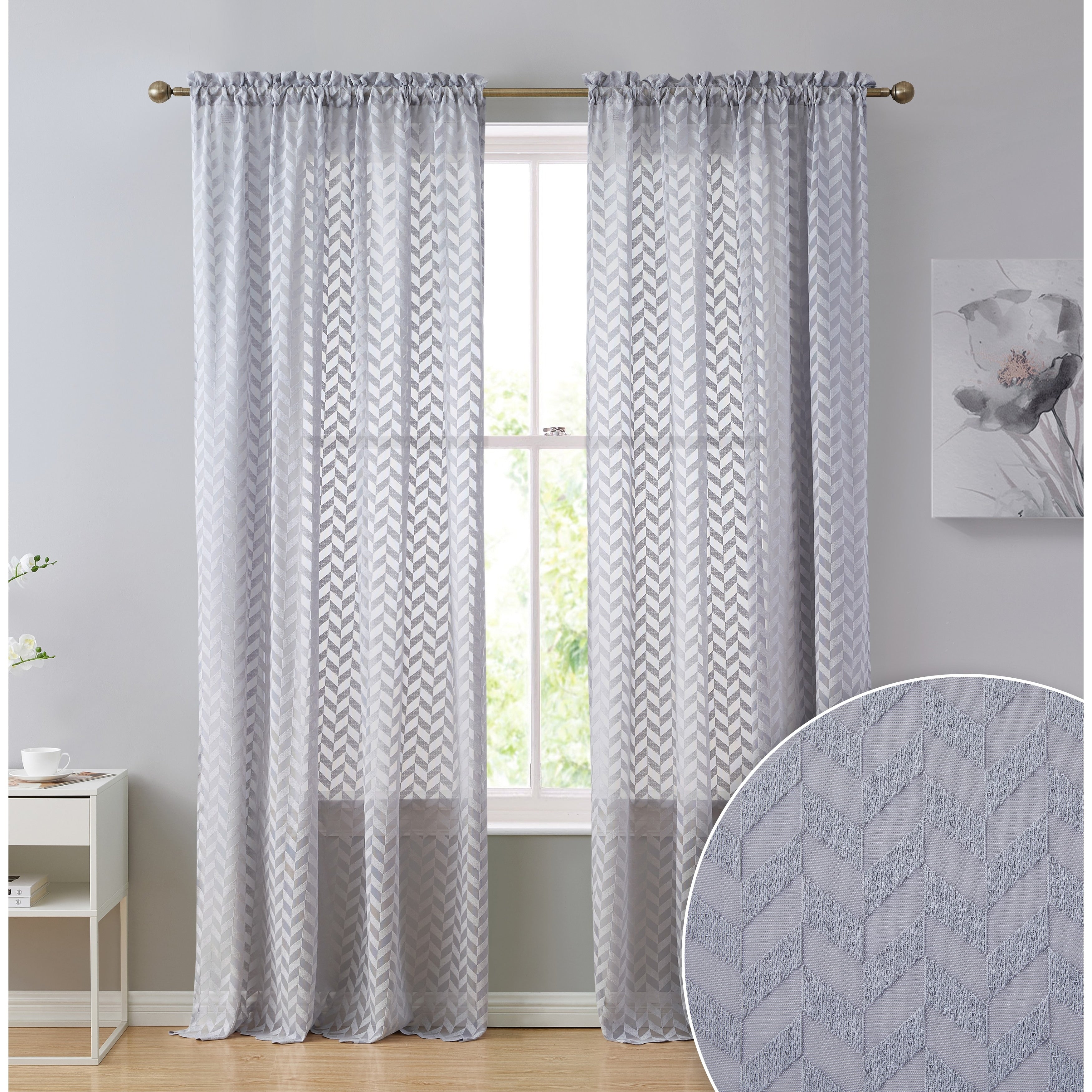 HLC.me Herringbone Lace Thick Semi Sheer Premium Grommet Top Window Curtain Panels Kids Room & Bedroom - Set of 2 Panels