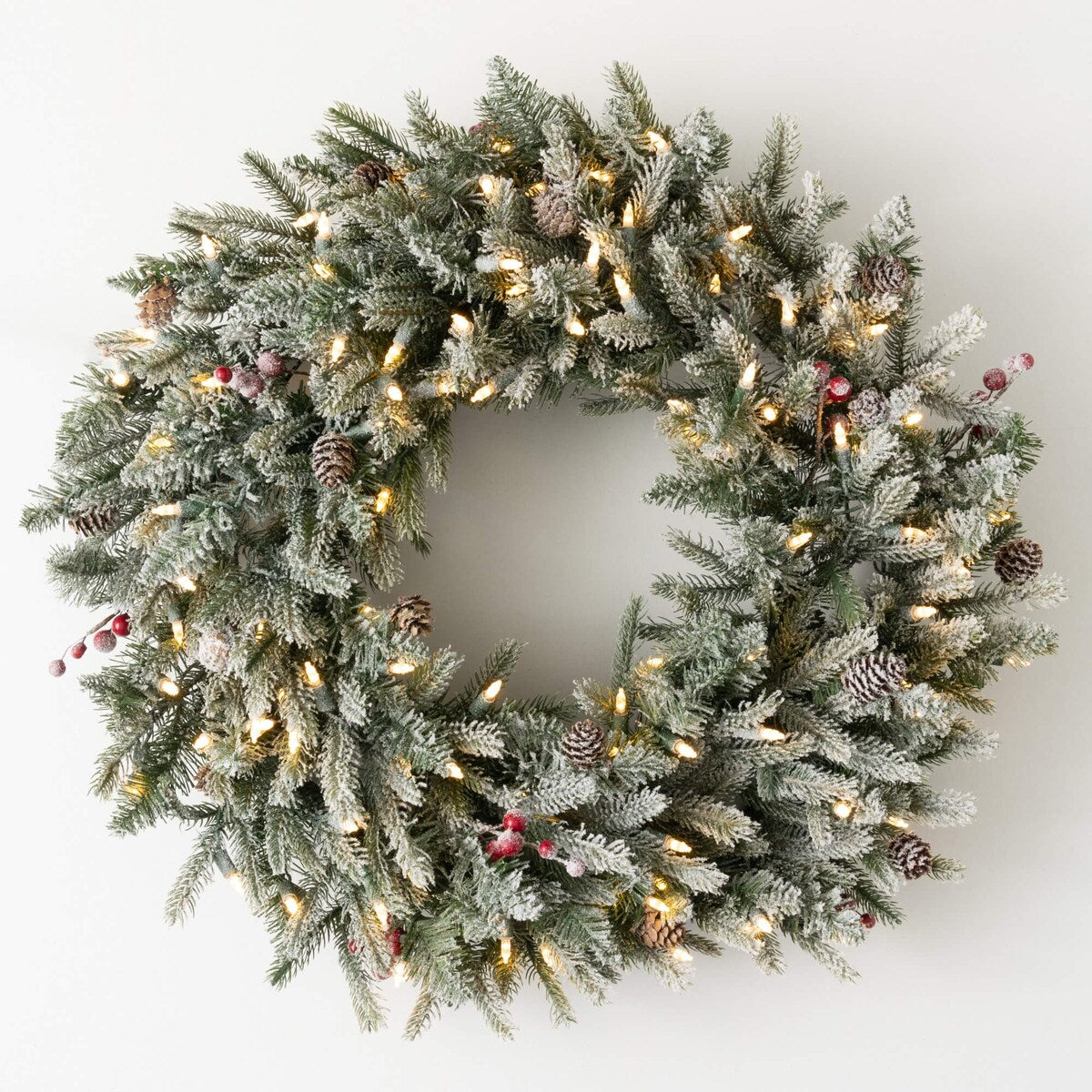 25H Sullivans Artificial Christmas Frosted Pine Pre-Lit Wreath, Green-White