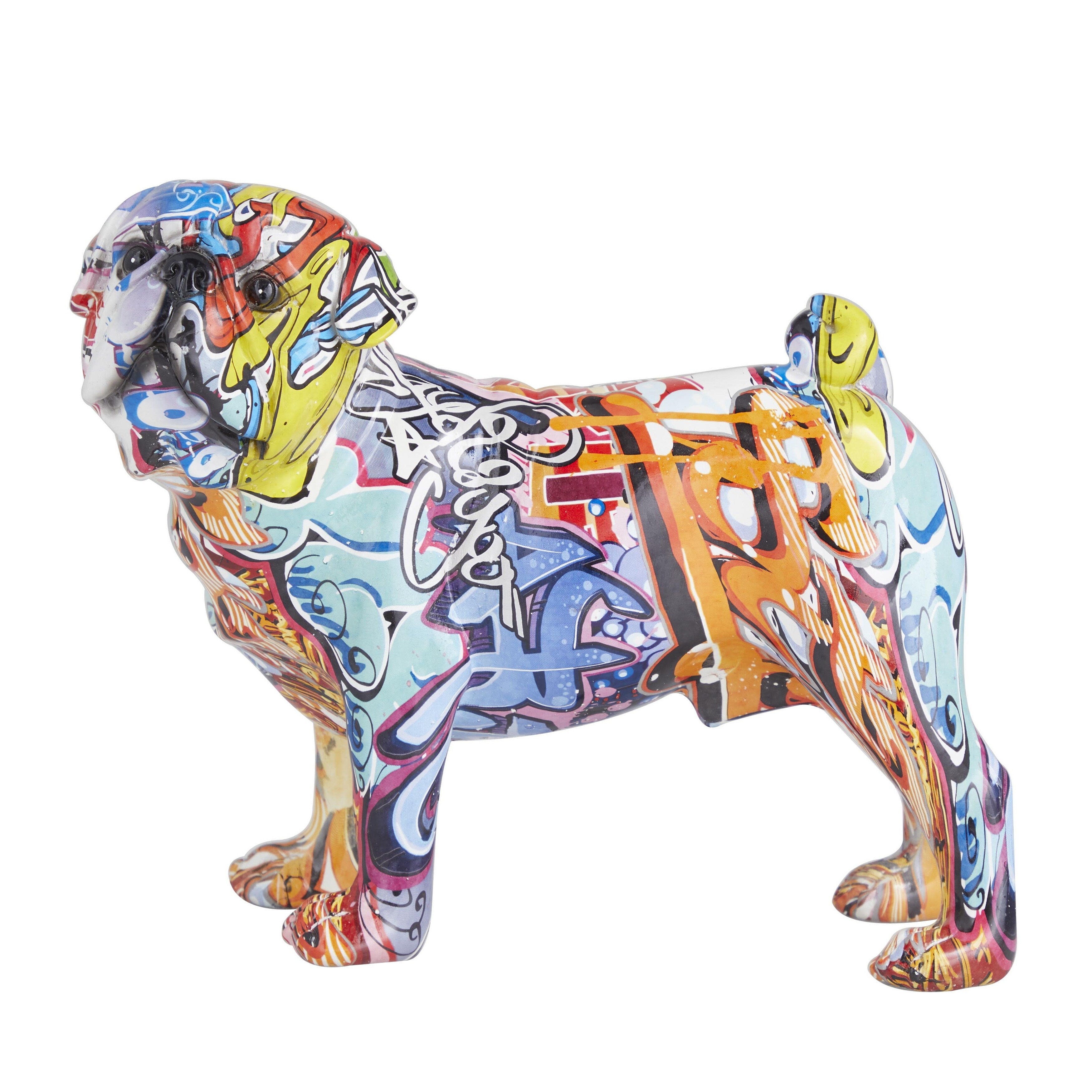 Polystone Bulldog Graffiti Decorative Sculpture - Multi Colored - The Novogratz