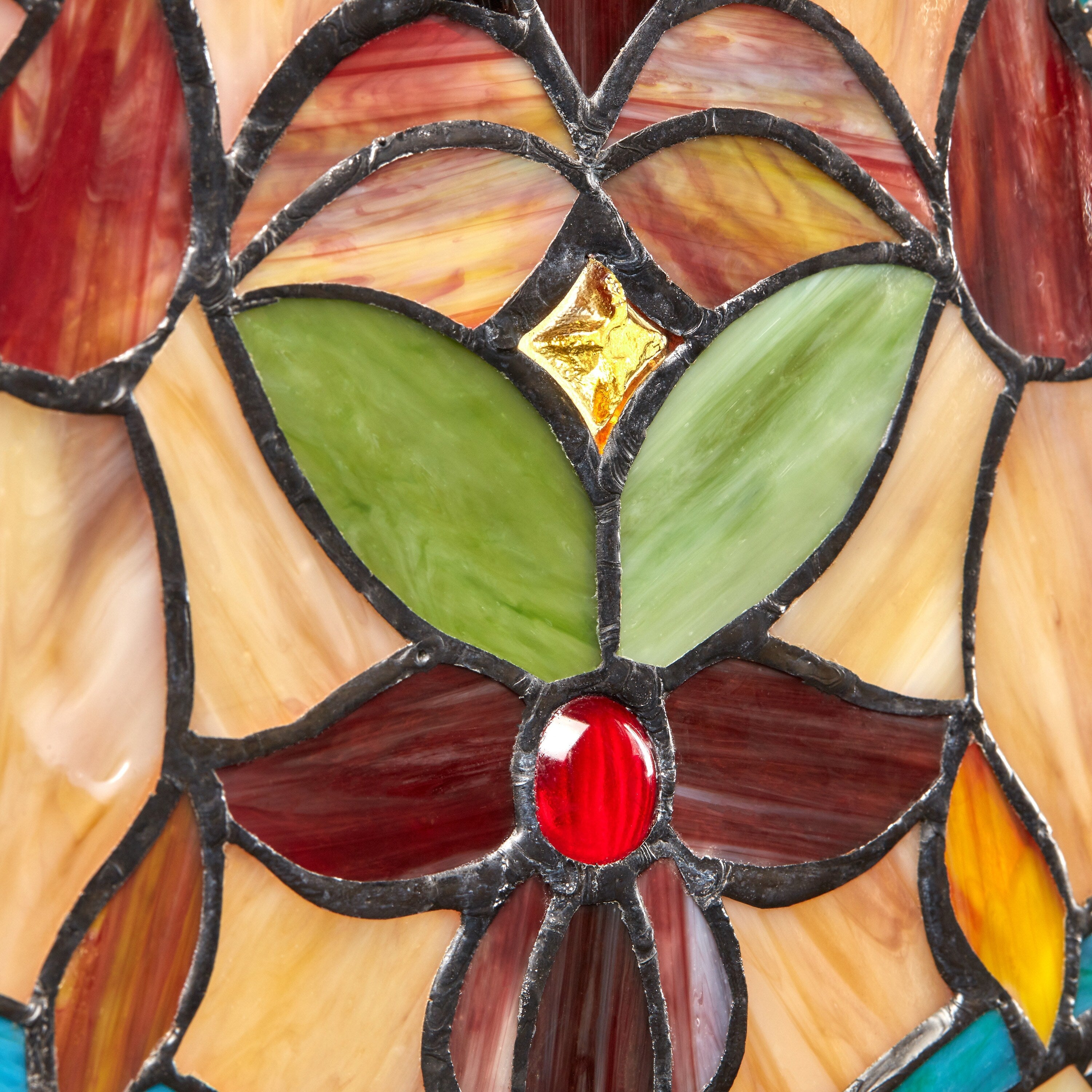 River of Goods Tiffany Style Firey Hearts and Flowers Stained Glass 24-inch Window Panel - 18L x 0.25W x 24H