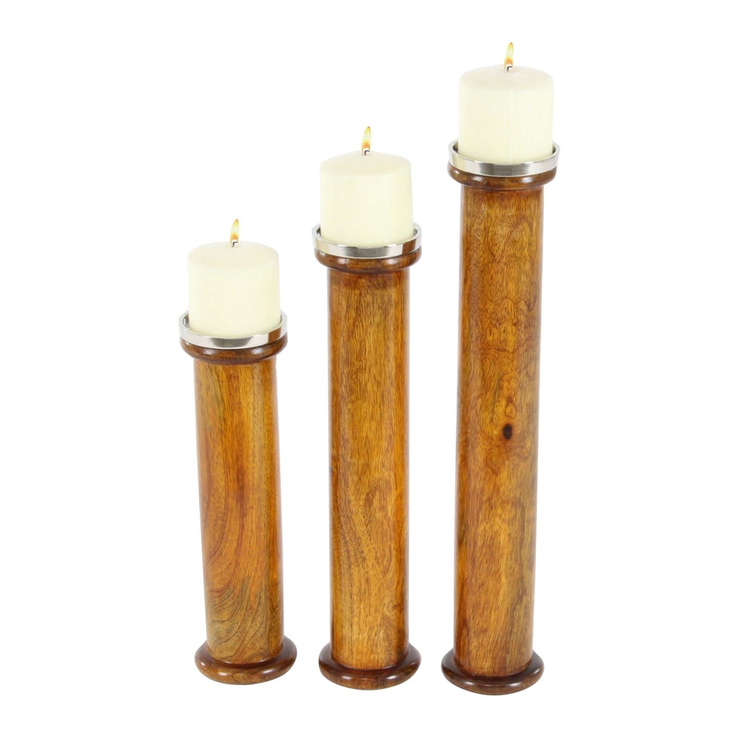 Brown Wood Natural Candle Holder Set of 3 18 x 3 x 3