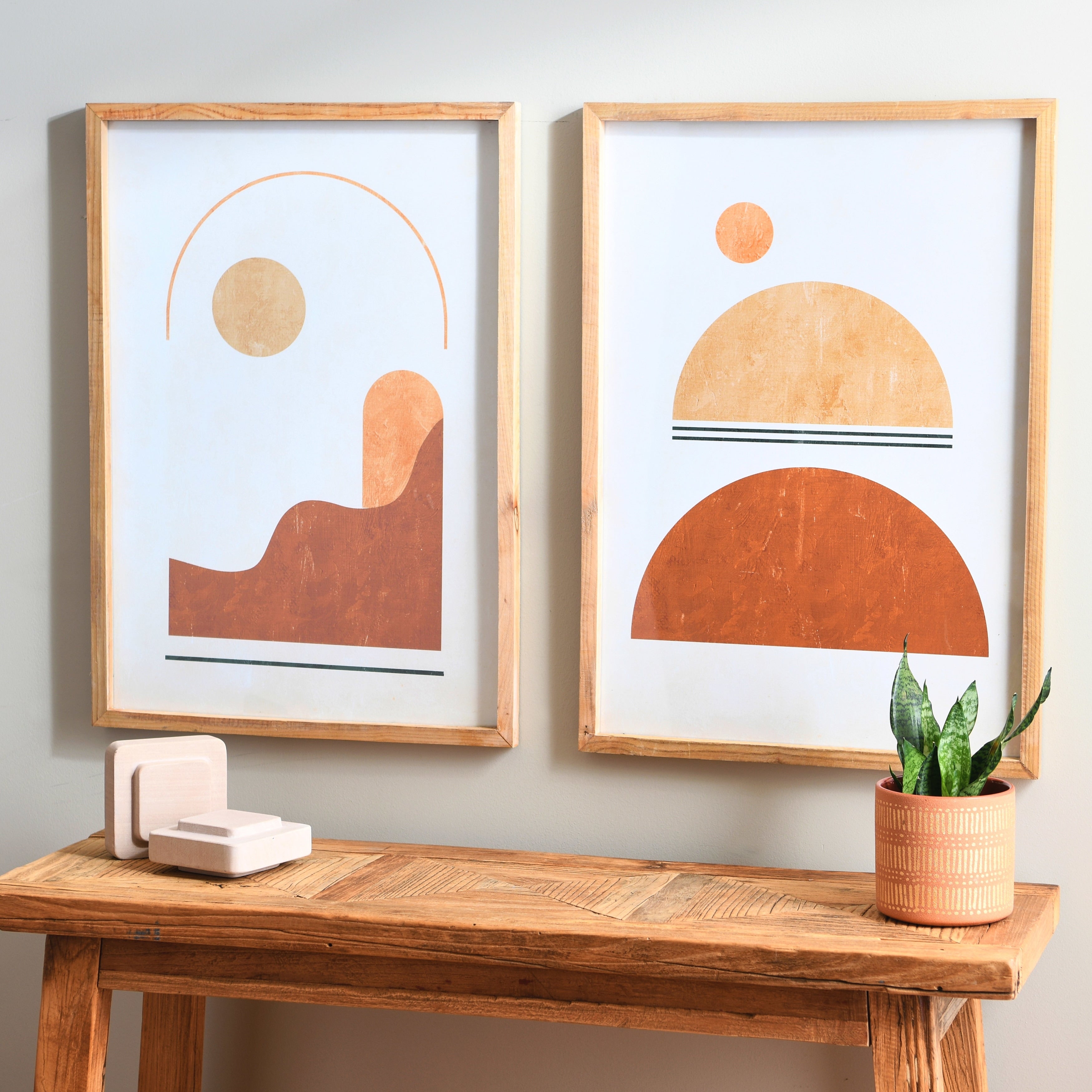 Wood Framed Abstract Wall Art, Set of 2