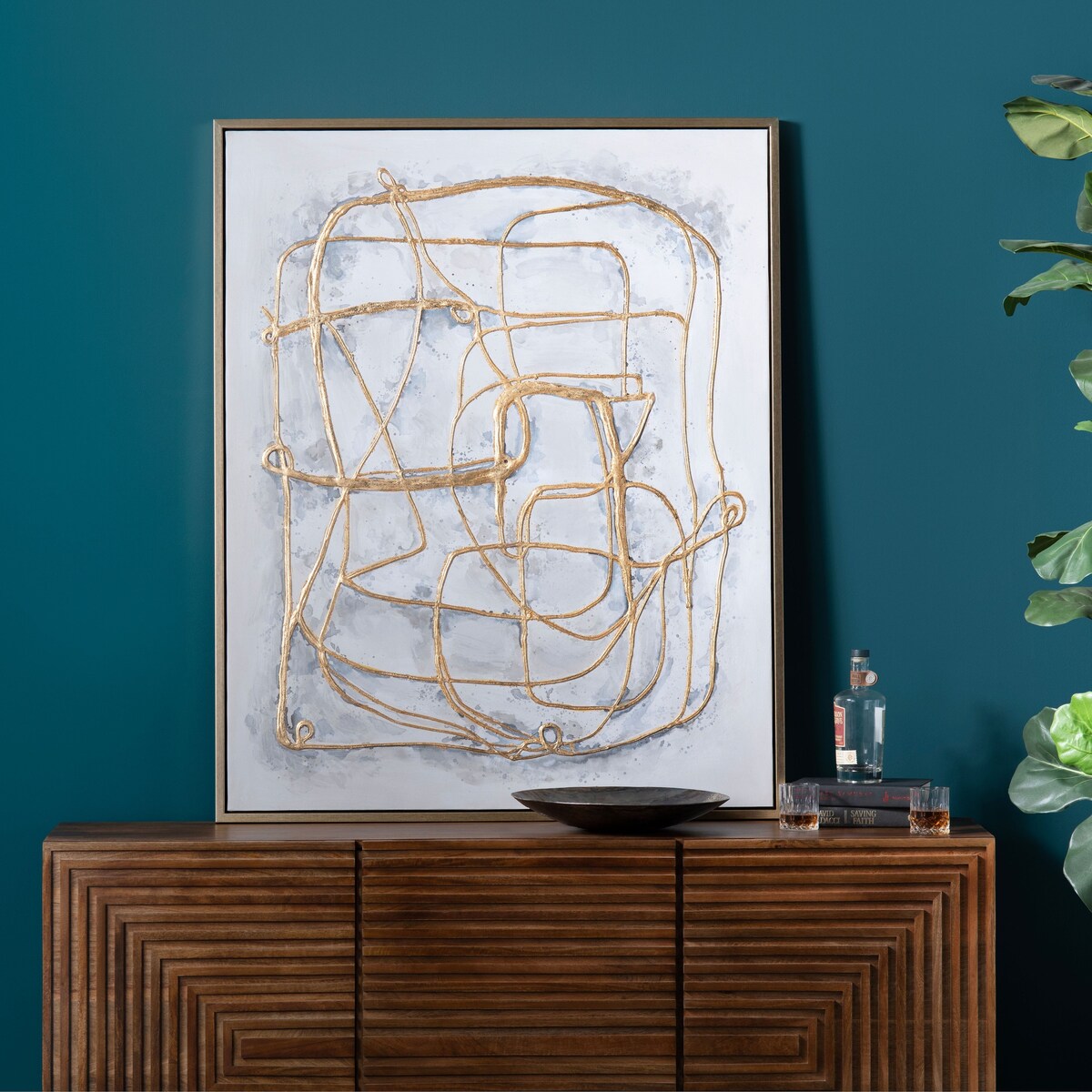 Gilded Lines Canvas Wall Art with Gold Frame