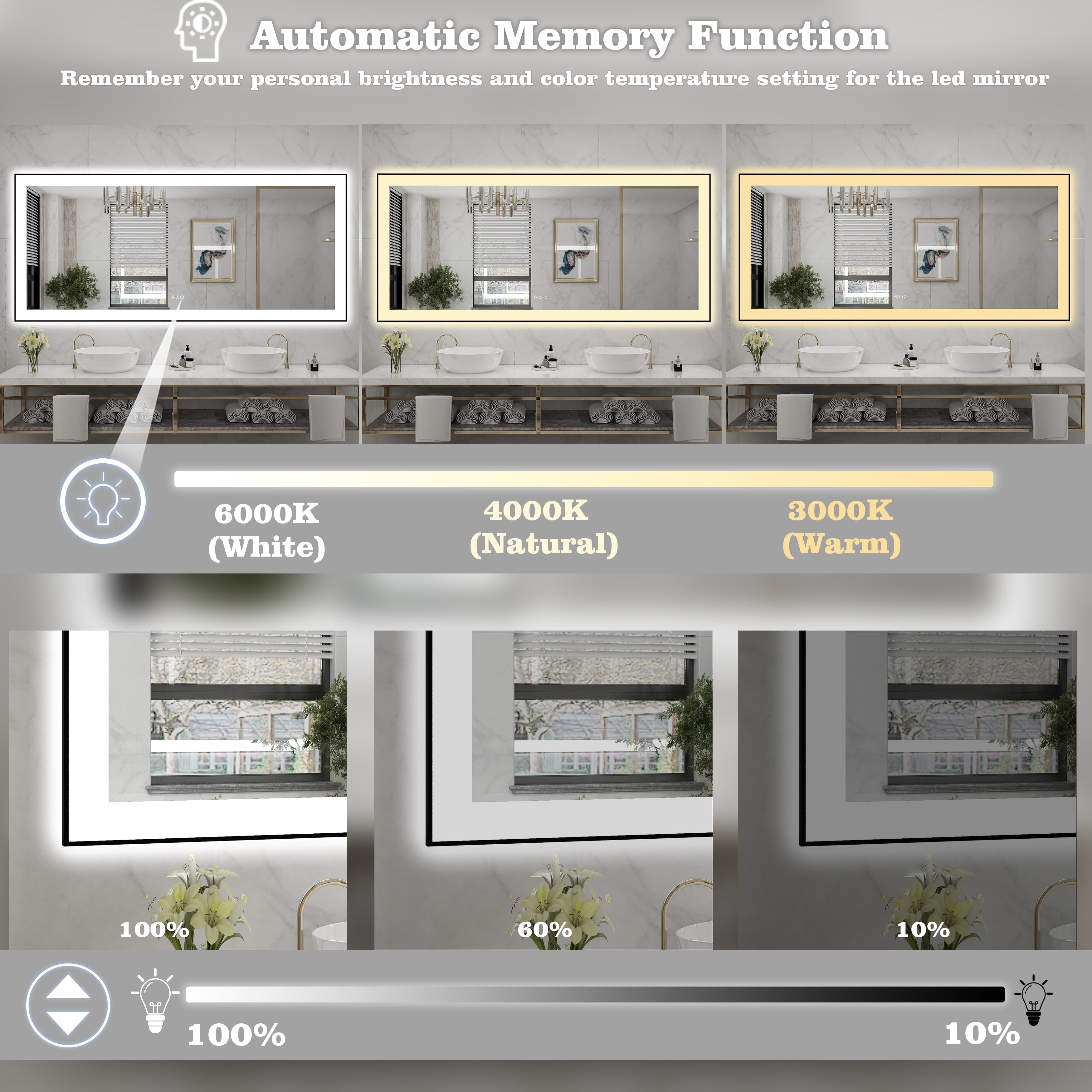 Rectangular Aluminum Framed Backlit and Front Light LED Wall Bathroom Vanity Mirror in Black - N/A