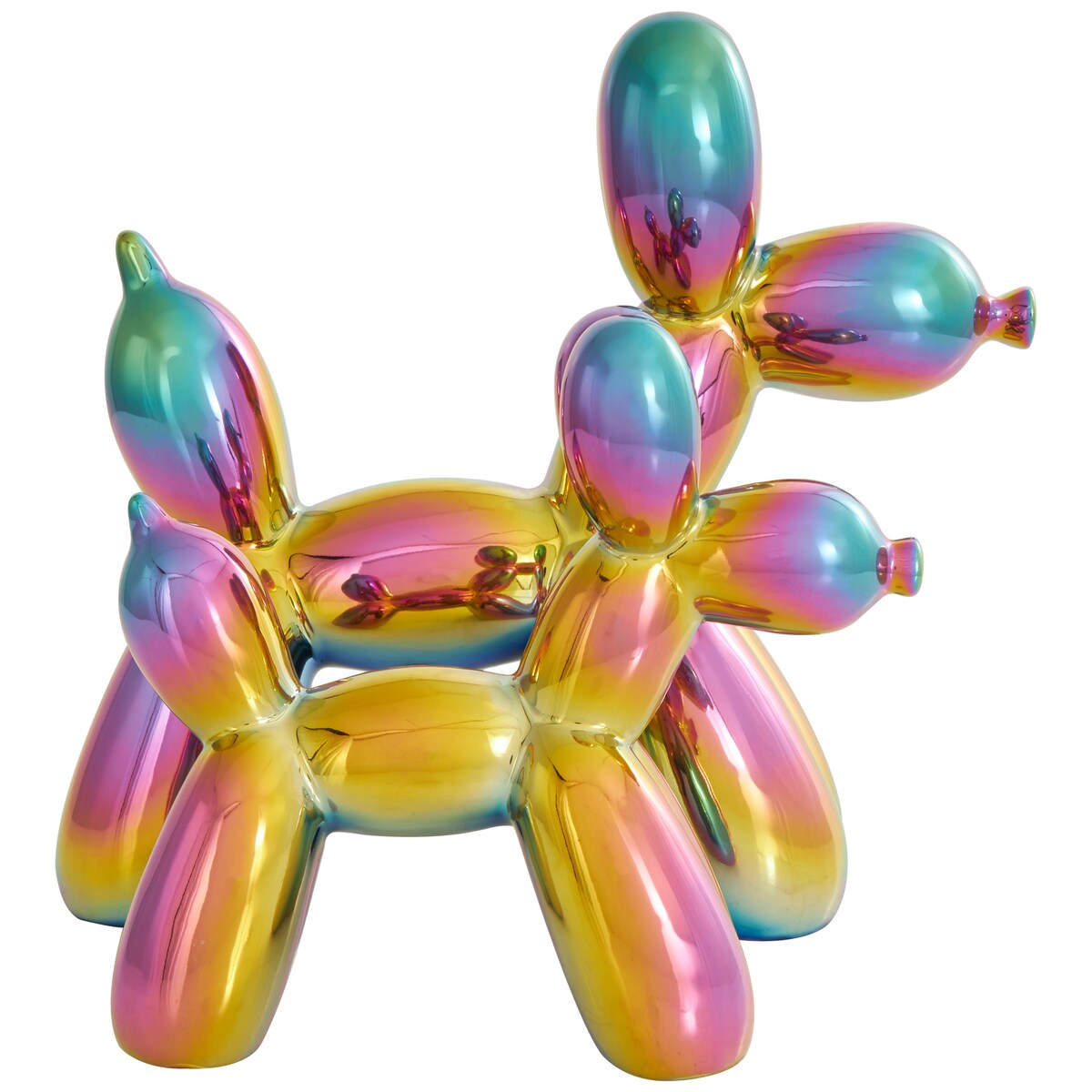 Porcelain Ceramic Dog Balloon Sculpture - Set of 2 Gold, White, black, Silver or Multi Colored - Roche River Decor
