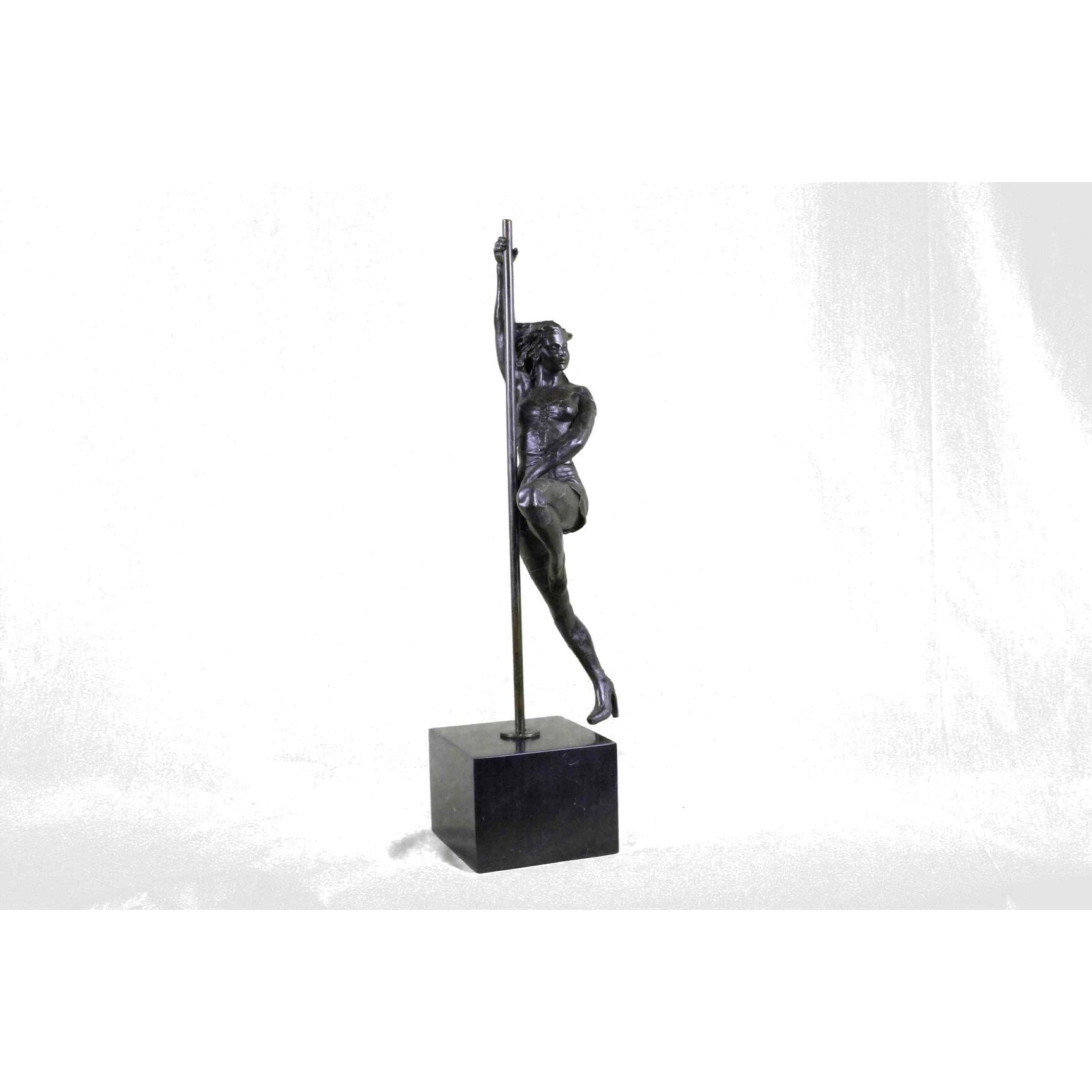 Large 14 Lbs Pole Dancer Bronze Sculpture Figure Marble Base Figurine By Vitaleh