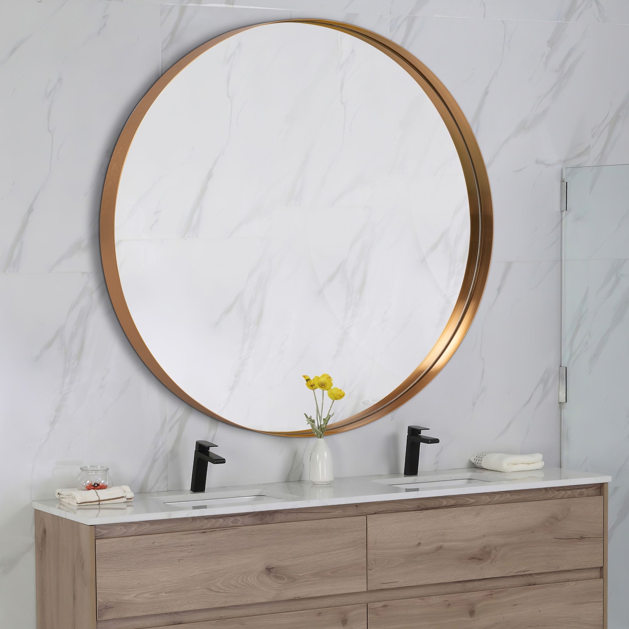 Modern Deep Frame Wall-Mounted Vanity Round Mirror