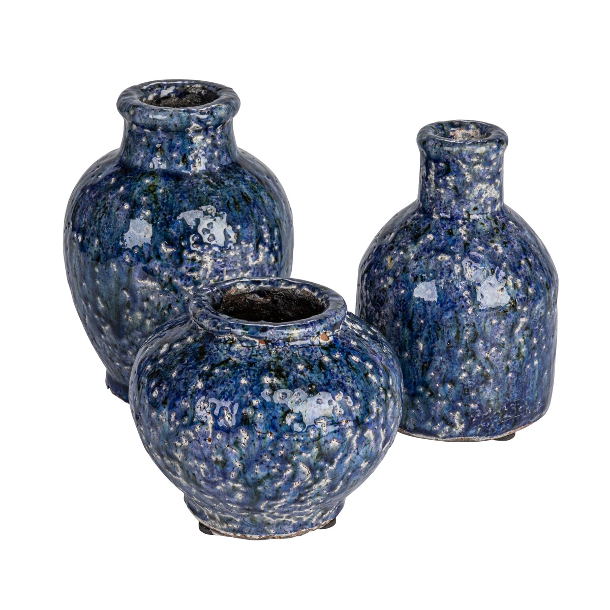 Decorative Terra-cotta Vases with Crackle Glaze, Set of 3