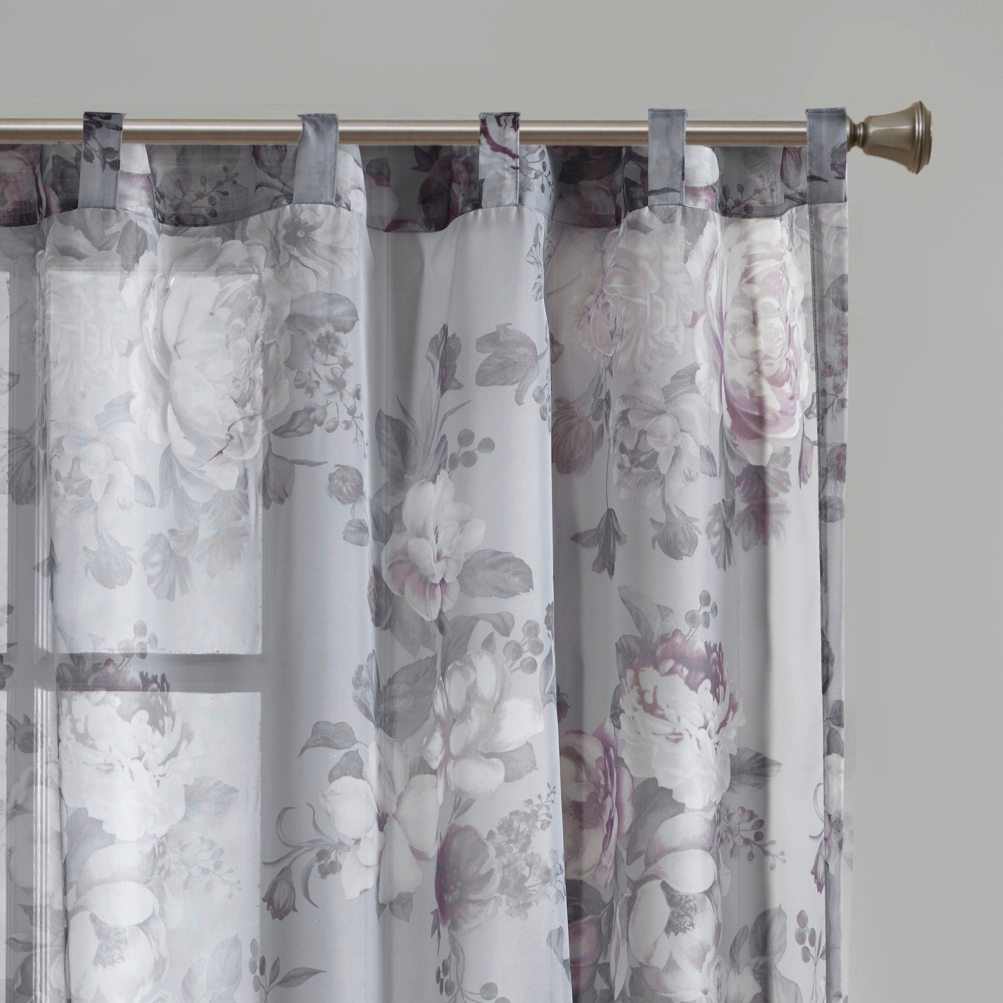 Madison Park Abelia Printed Floral Rod Pocket and Back Tab Voile Sheer Curtain