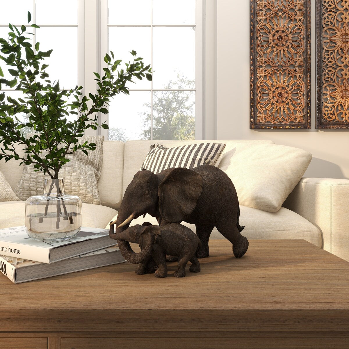 Polystone Elephant Family Decorative Sculpture - Brown - Roche River Decor