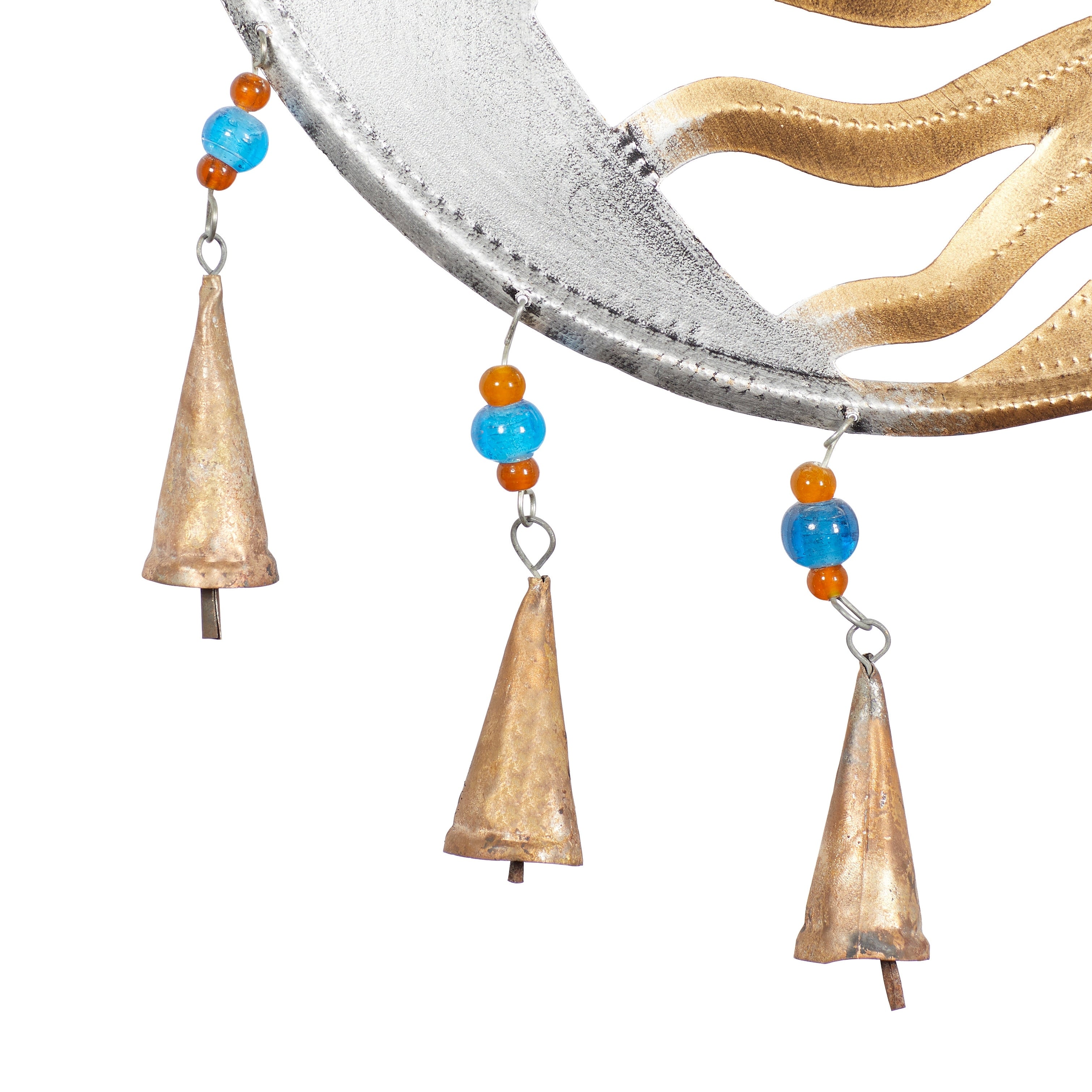 Gold Metal Moon and Sun Windchime with Glass Beads and Cone Bells - 15 x 1 x 19