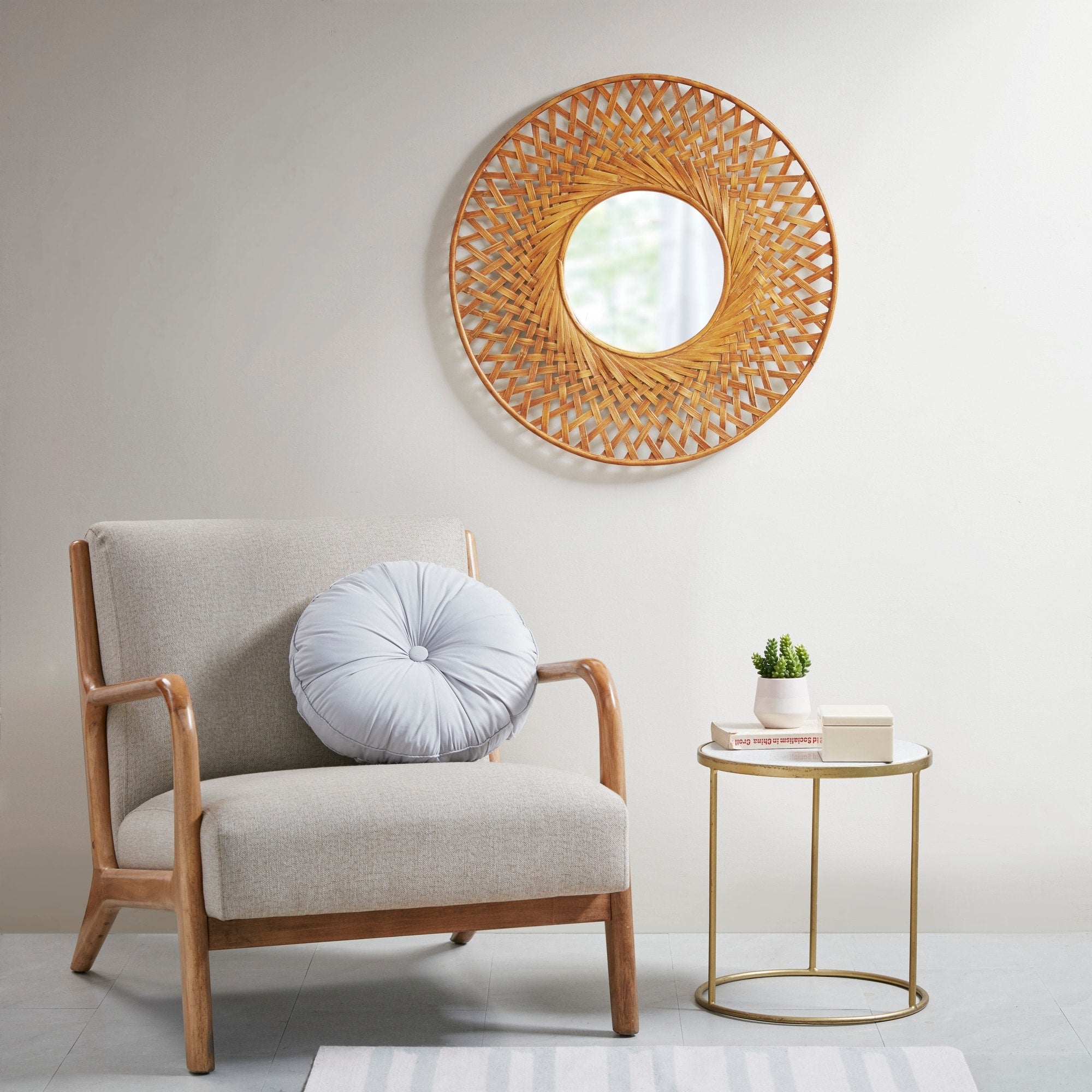 Madison Park Reed Natural Round Bamboo Wall Decor Mirror