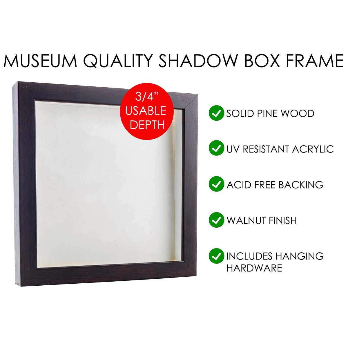 4x12 Brown Walnut Shadow Box Frame | 3/4 of Depth | Includes Hardware