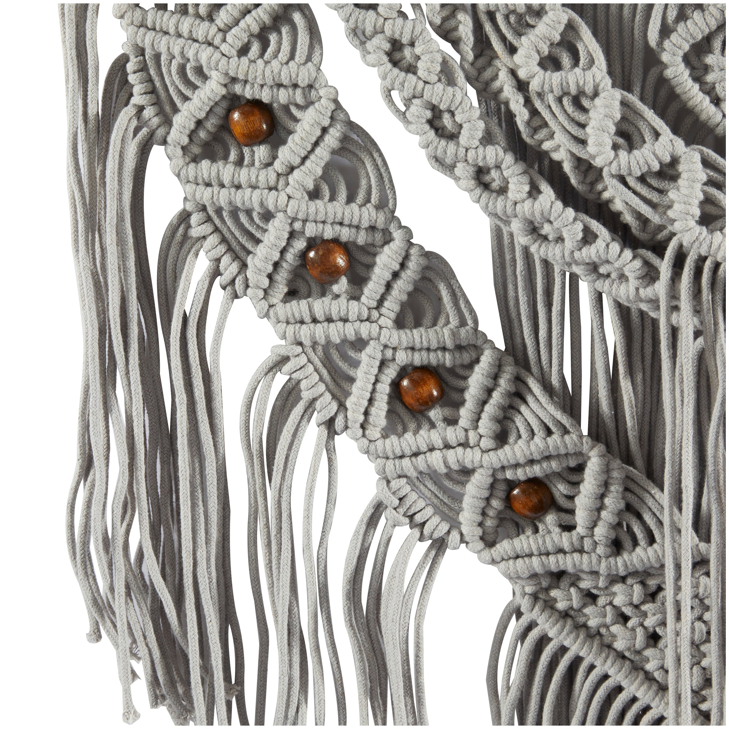 Cotton Handmade Intricately Weaved Macrame Wall Decor with Beaded Fringe Tassels - Gray or Cream