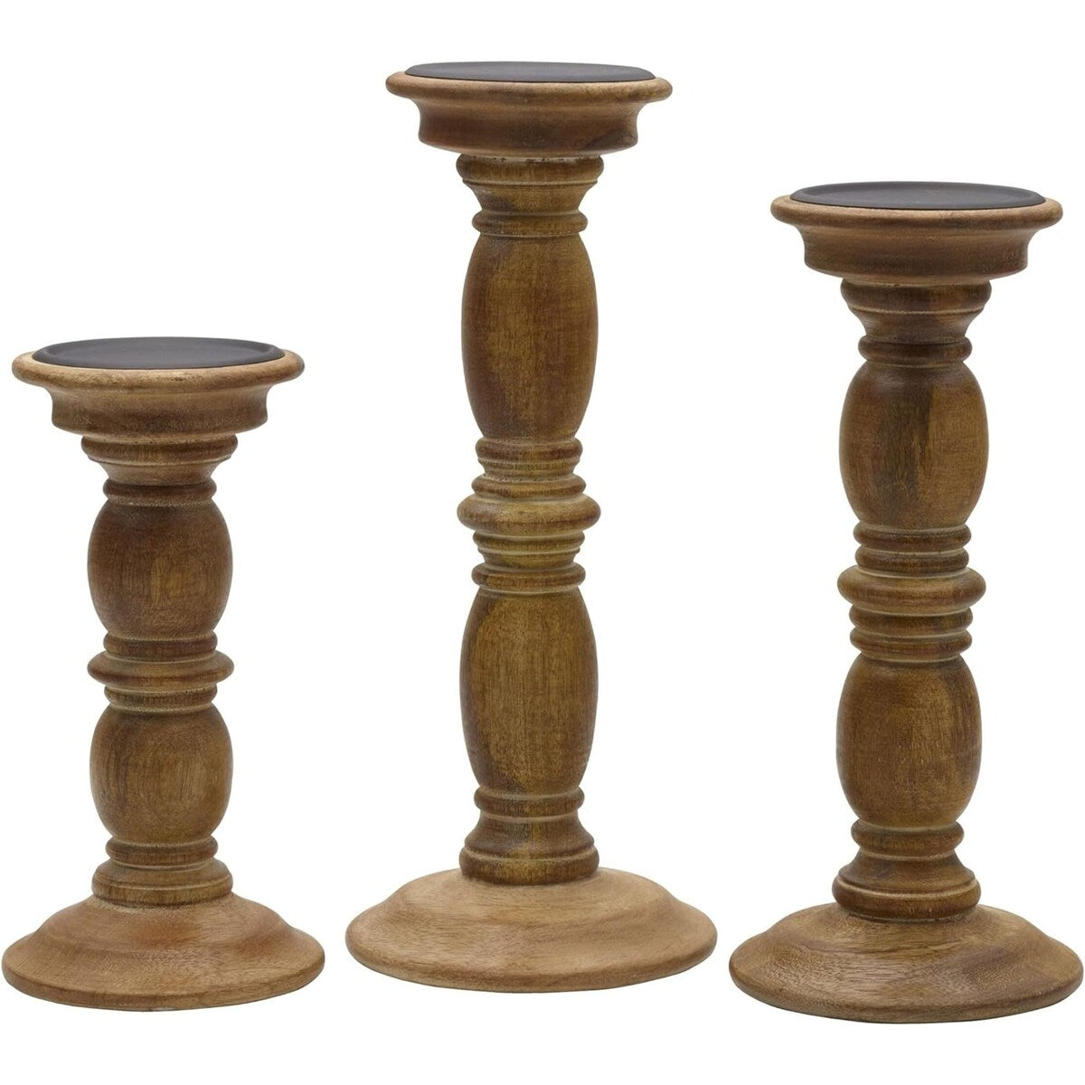 Elements Set of 3 Wood Candle Holders