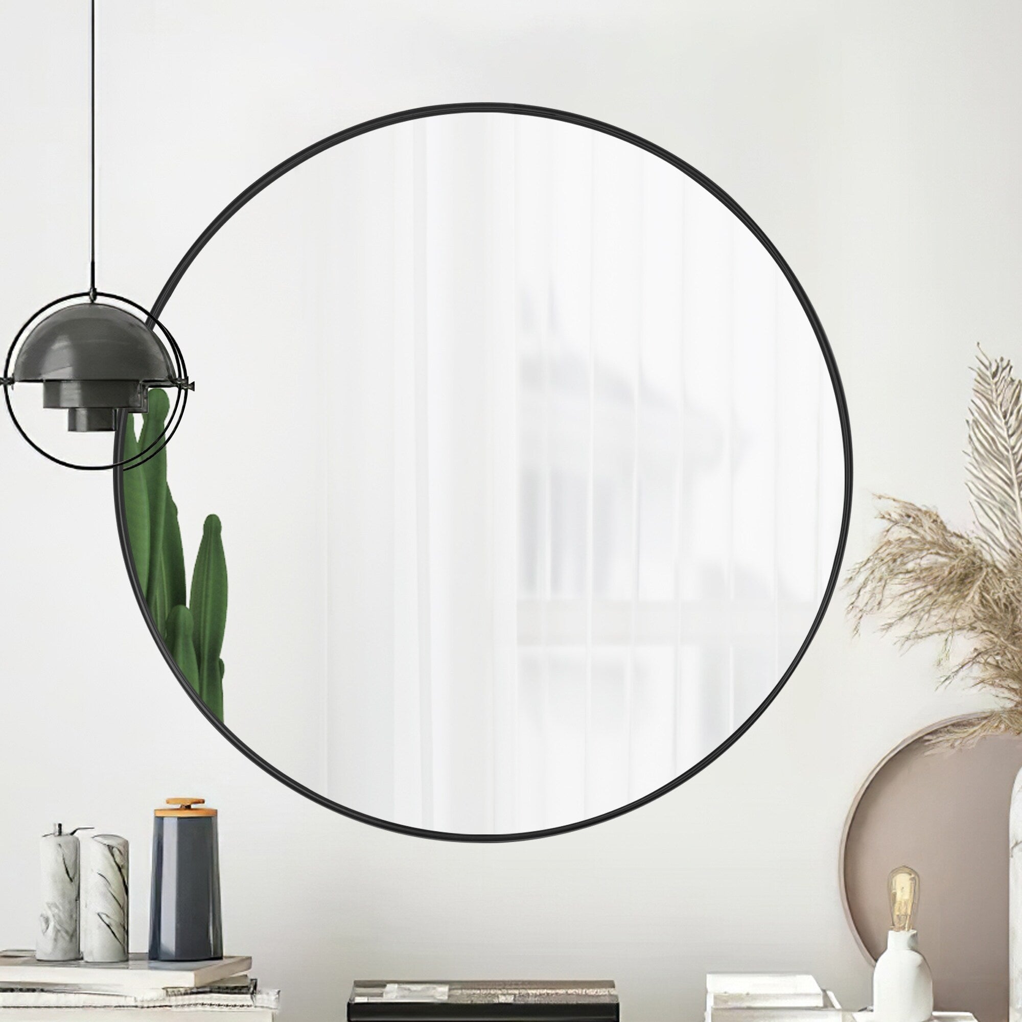 Modern Deep Frame Wall-Mounted Vanity Round Mirror