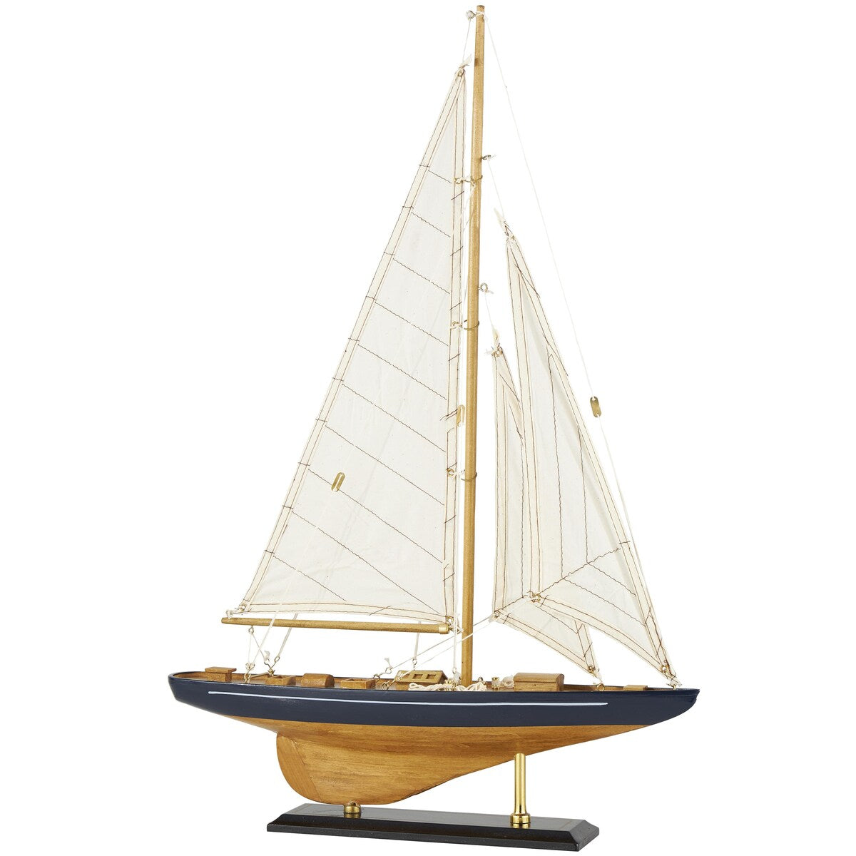 Wood Sail Boat Decorative Sculpture with Beige and Navy Accents and Lifelike Rigging - Brown - Roche River Decor