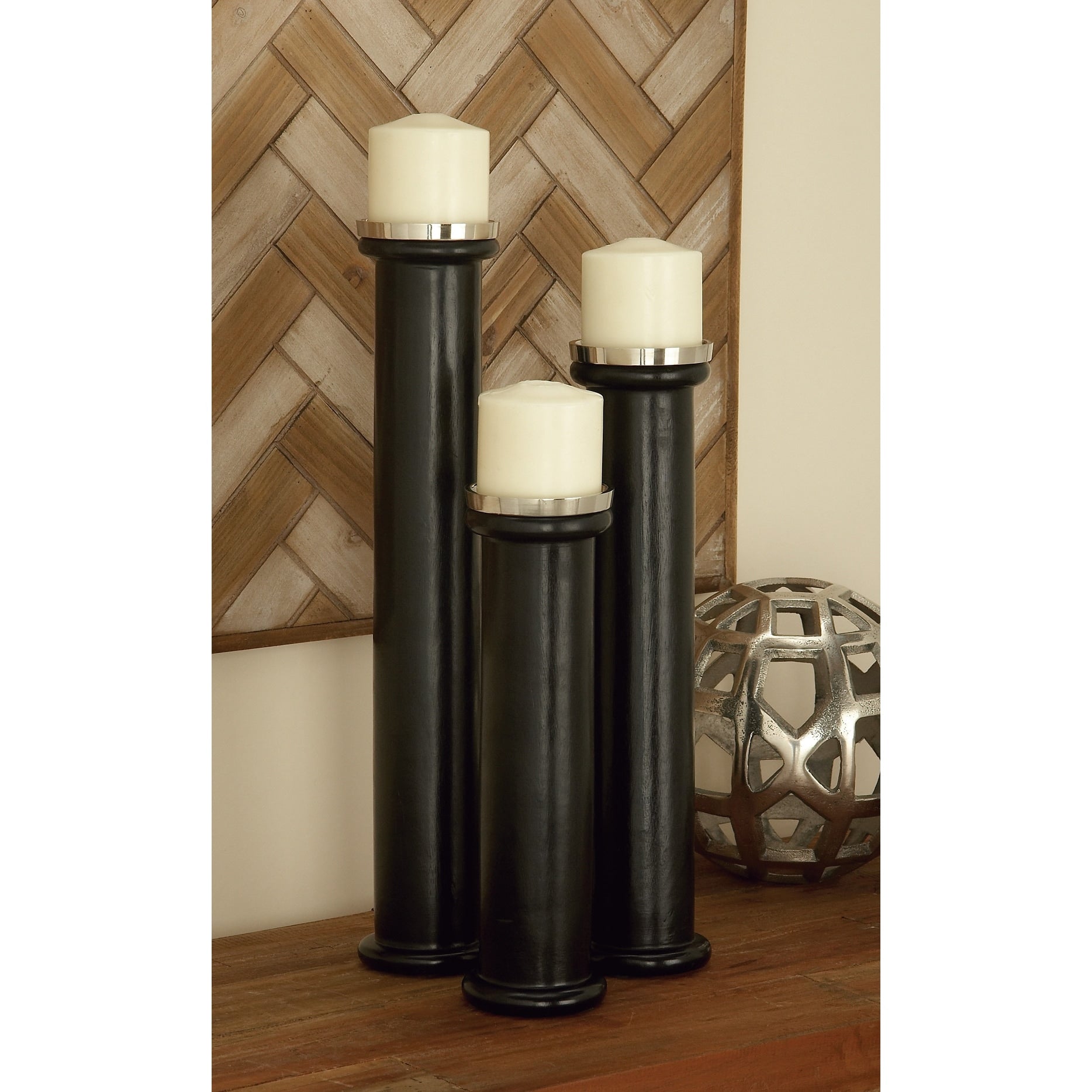 Brown Wood Natural Candle Holder Set of 3 18 x 3 x 3