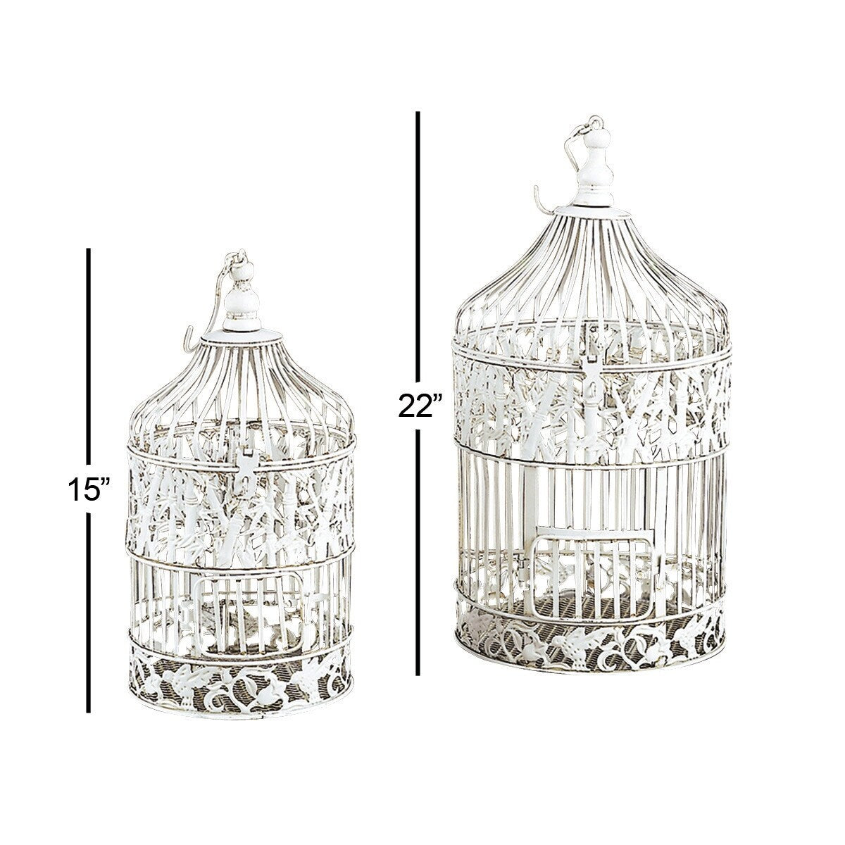 Metal Indoor Outdoor Hinged Top Birdcage with Latch Lock Closure and Hanging Hook - Set of 2 White - Roche River Decor