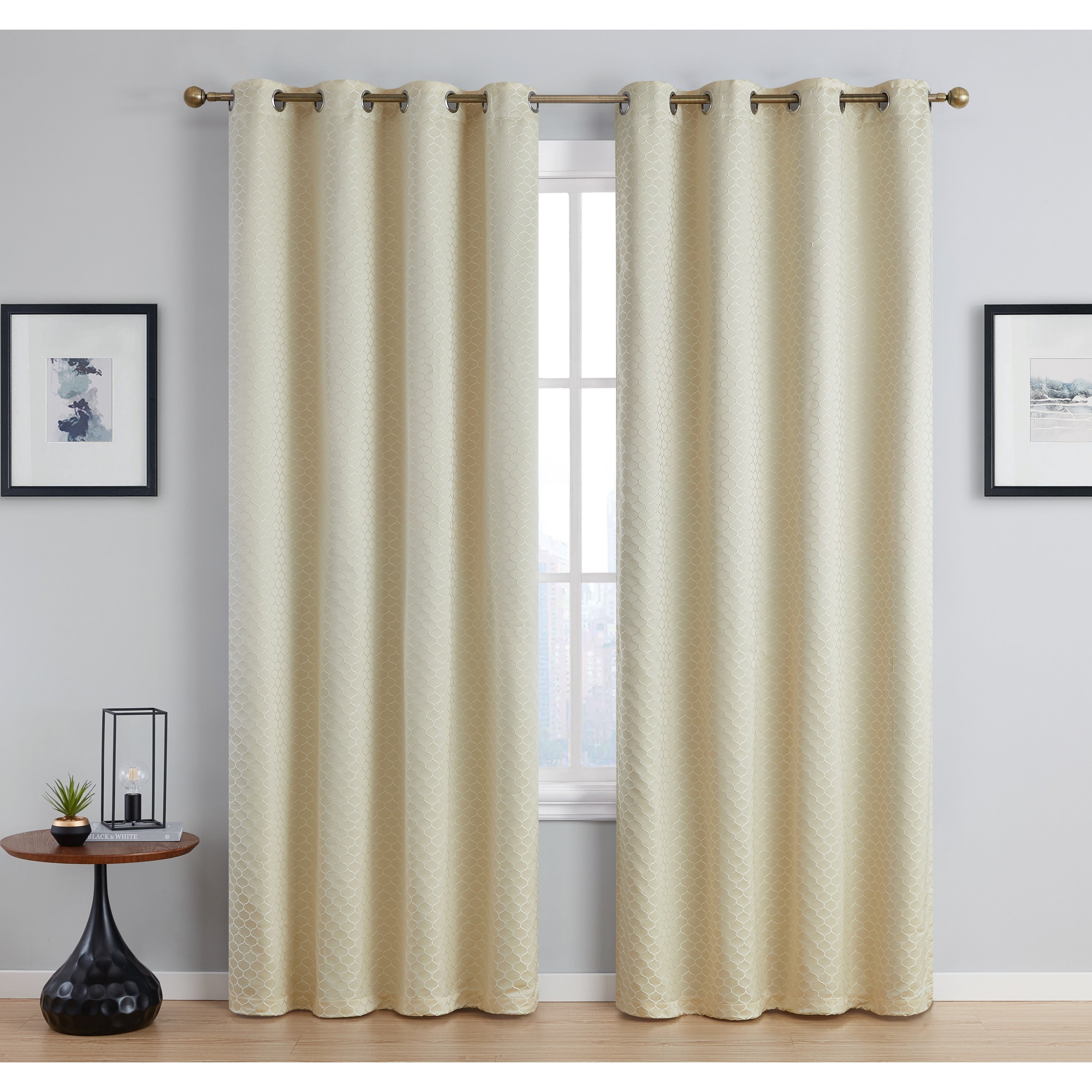 HLC.me Sienna Pattern 100% Complete Blackout Thermal Insulated Double Layer Window Curtain Grommet Panels, Set of 2