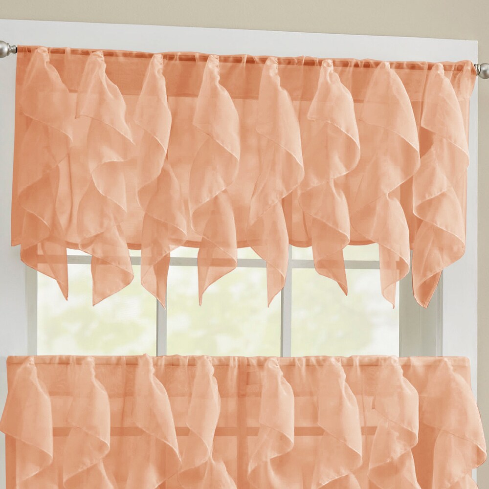 Chic Sheer Voile Vertical Ruffled Tier Window Curtain Valance and Tier