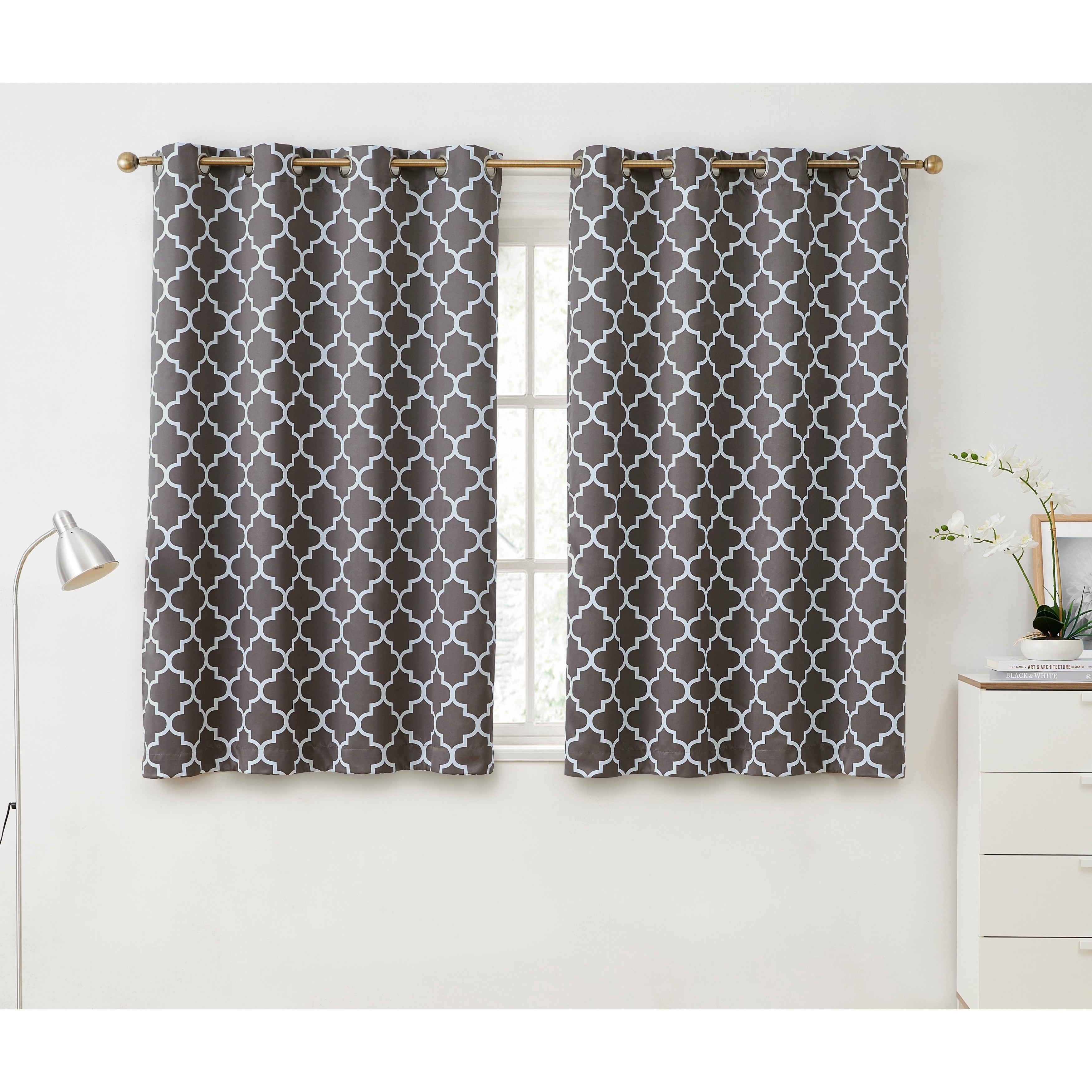 HLC.me Lattice Geometric Blackout Thermal Privacy Room Darkening Grommet Window Drapes Curtain Panels - Set of 2