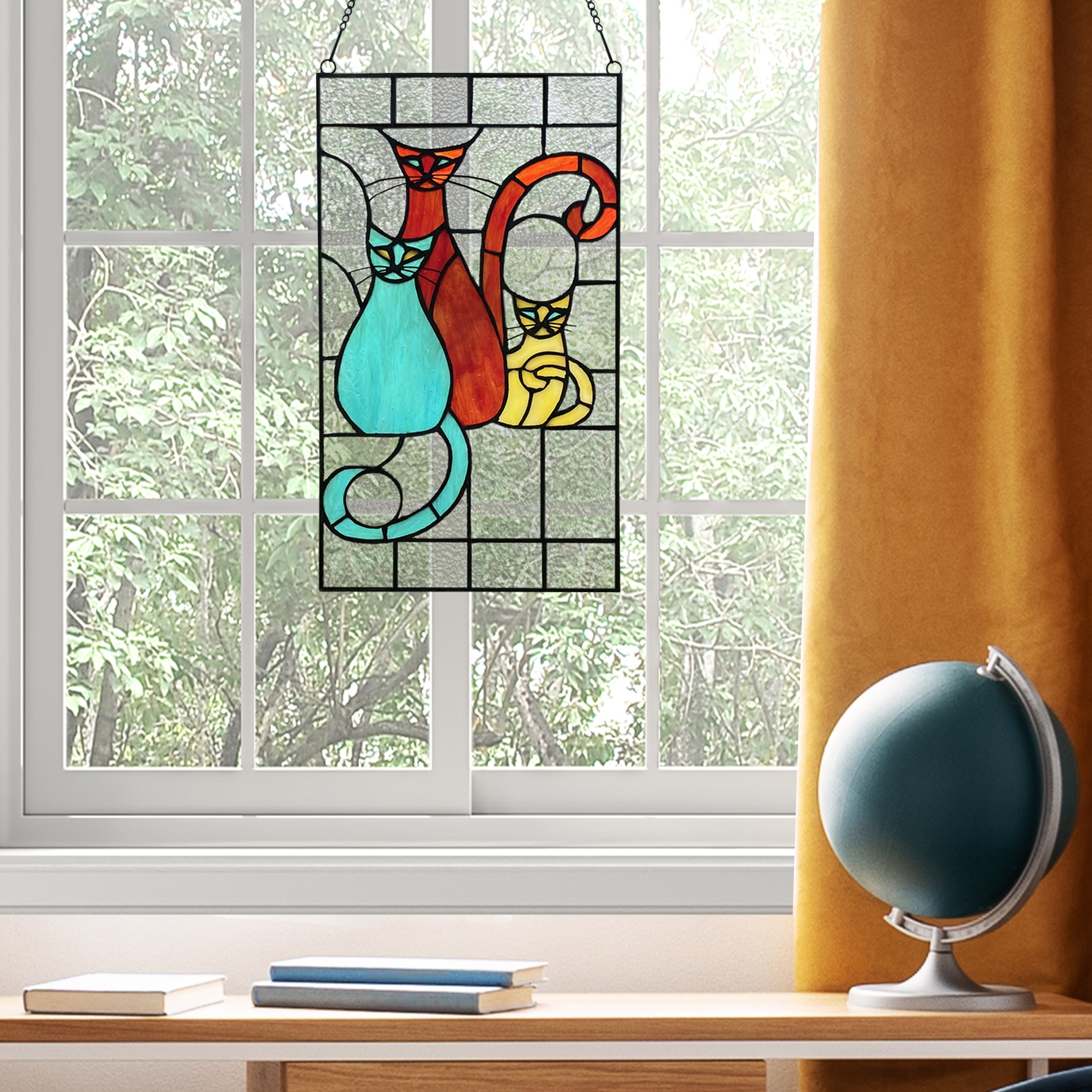 River of Goods River of Goods 14-Inch Coy Cats Trio Stained Glass Window Panel - 8 x 0.25 x 14