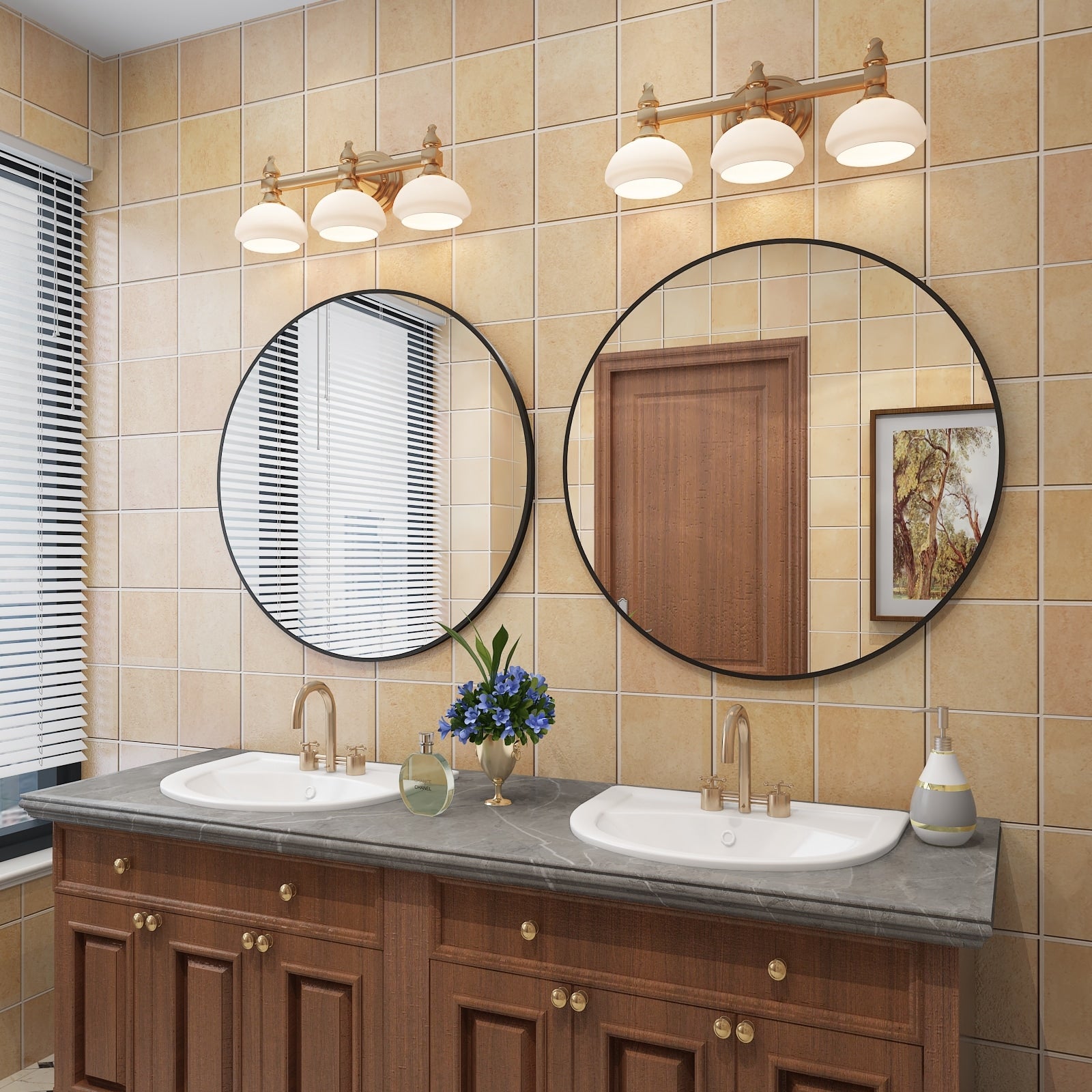 Full Size Round Bathroom Vanity Wall Mirror with Metal Frame