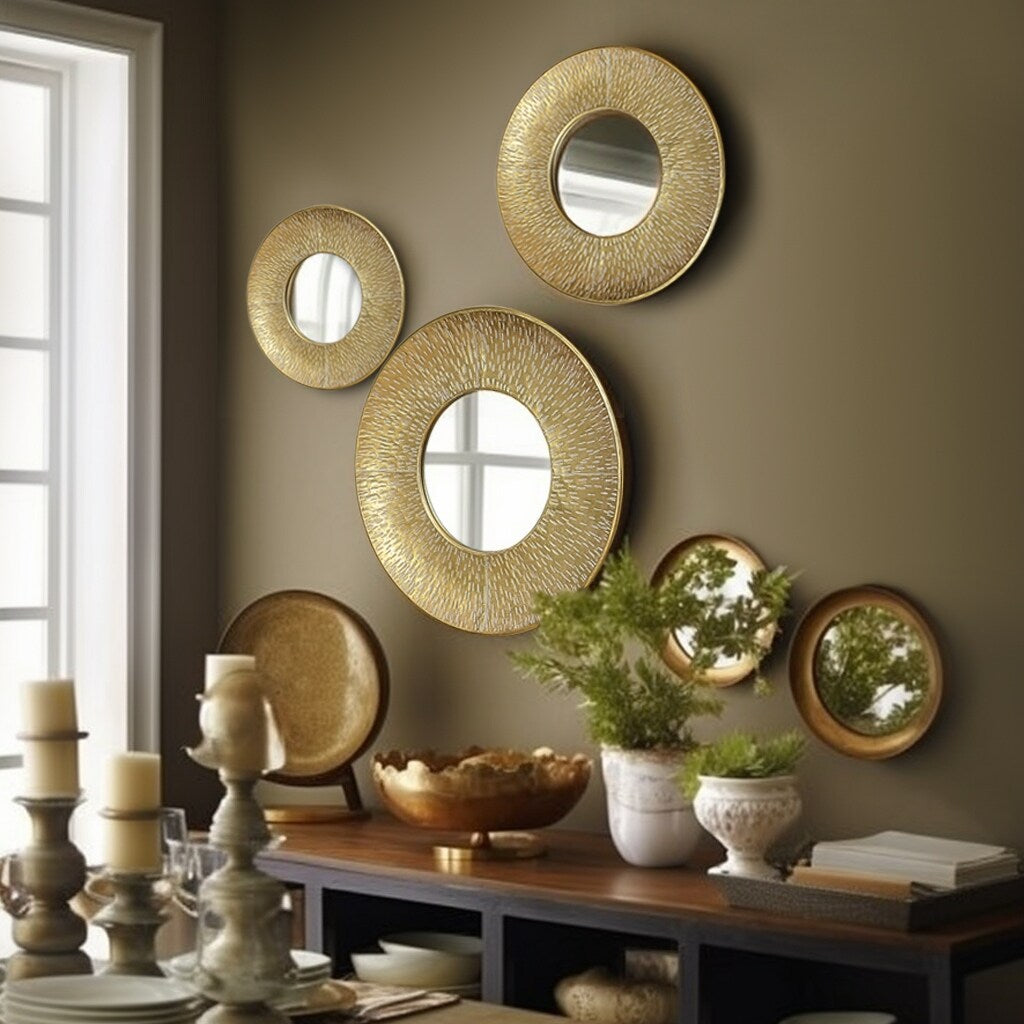 3-Piece Gold Metal Round Wall Mirror Set - 22.25 Diameter x 2.36 D