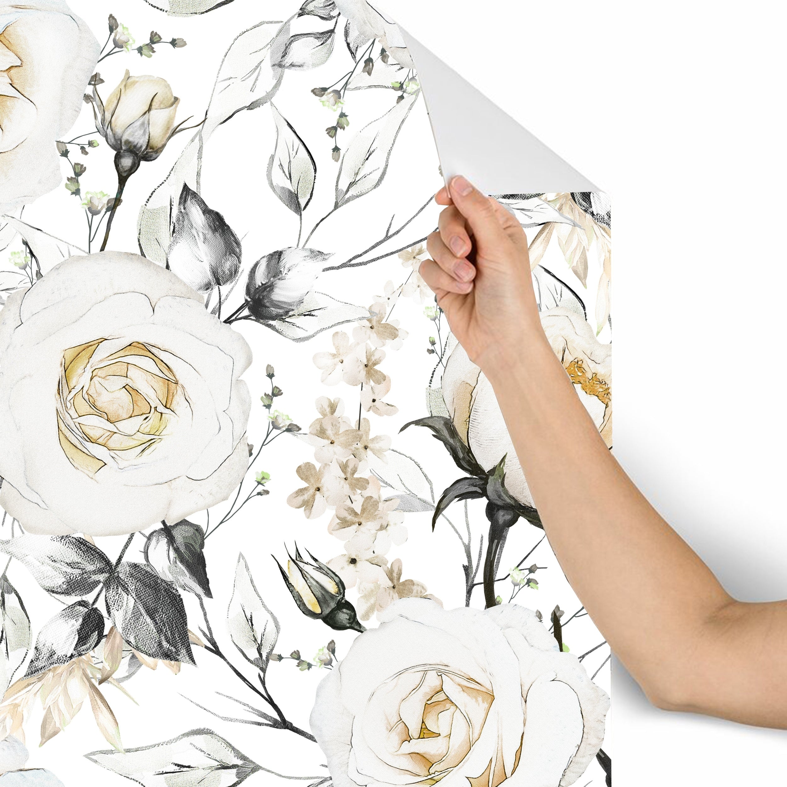 Oil Painted Roses Peel and Stick Vinyl Wallpaper - 24'' inch x 10'ft