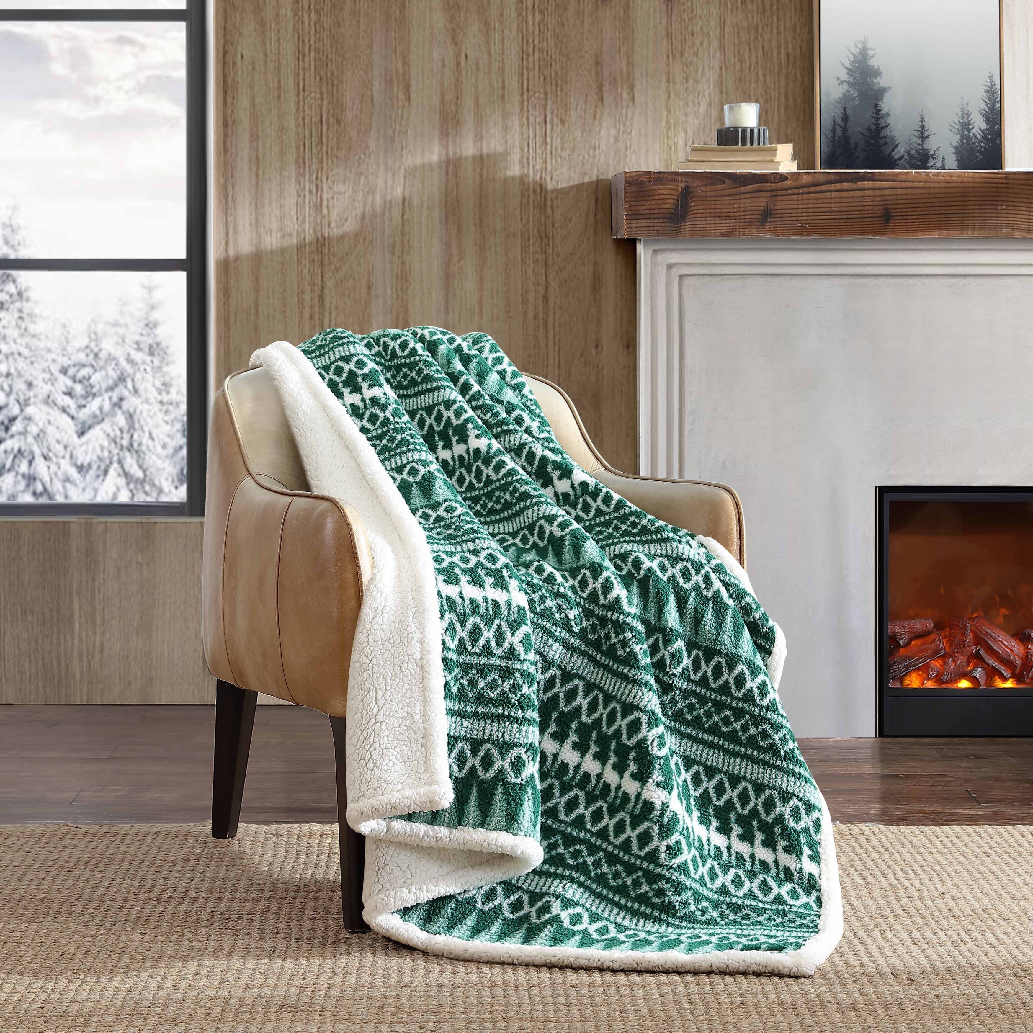 Eddie Bauer Printed Faux Shearling- Reversible Throw Blankets