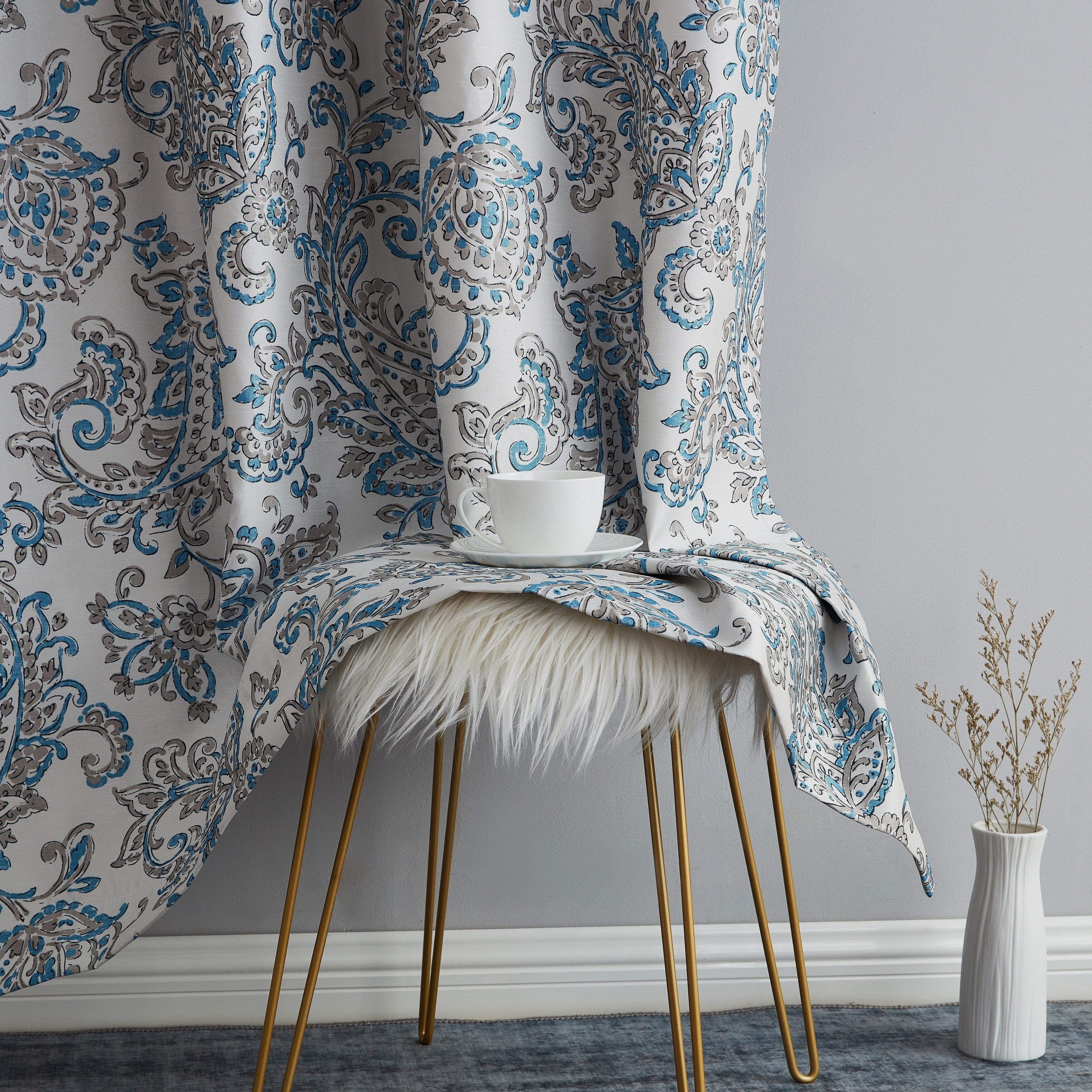 HLC.me Amalfi Paisley Faux Silk 100% Blackout Room Darkening Thermal Energy Efficient Curtain Grommet Panels, 2 Panels