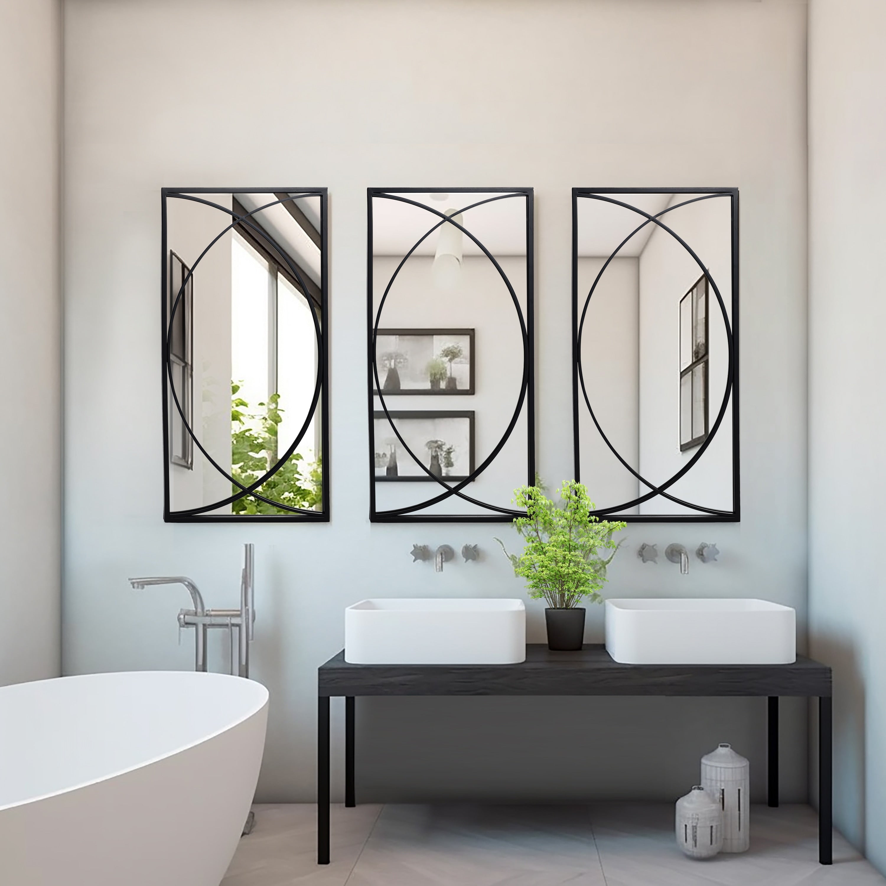 3-Piece Black Metal Rectangular Wall Mirror Set - 31.9 H x 15.75 W x 0.75 D