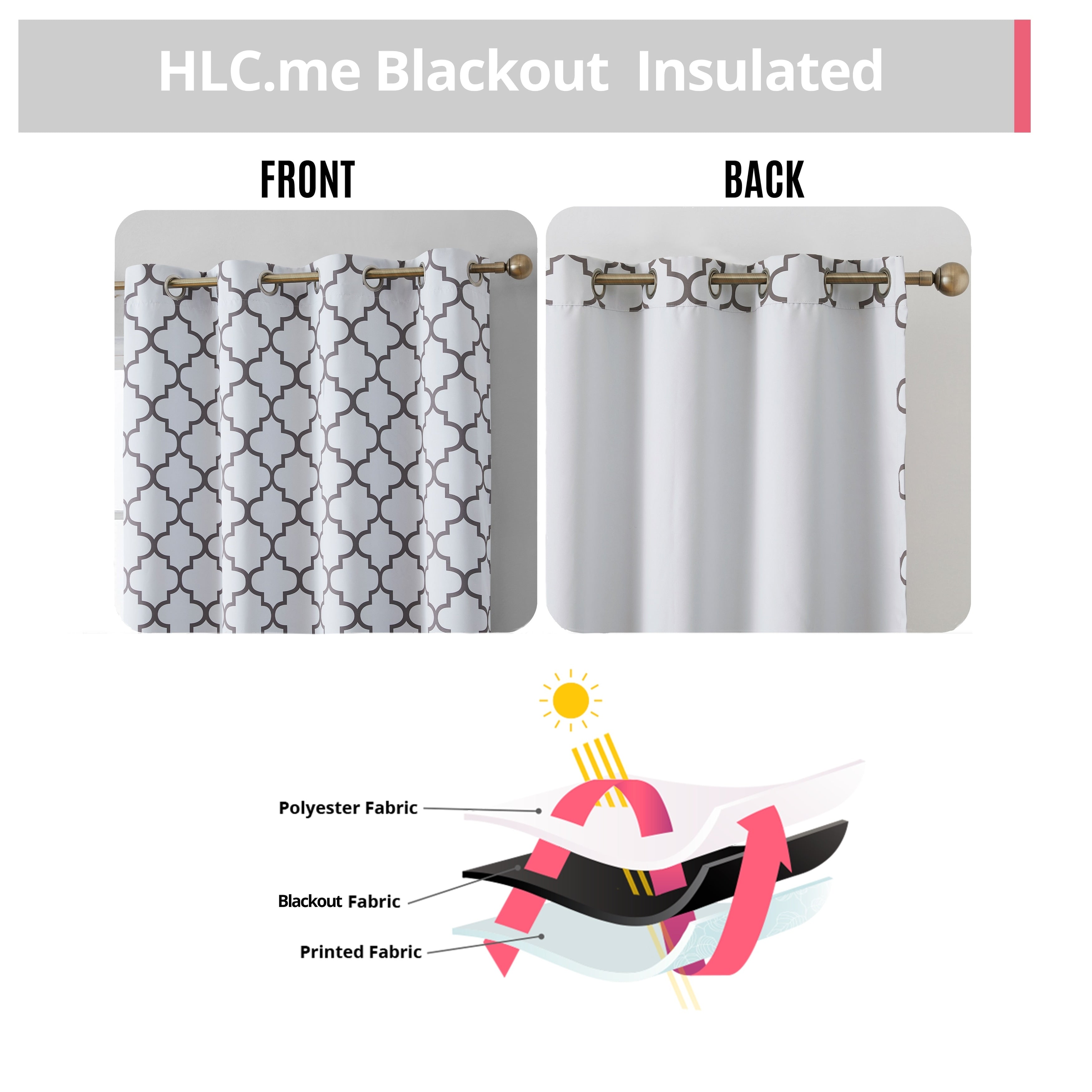 HLC.me Lattice Geometric Blackout Thermal Privacy Room Darkening Grommet Window Drapes Curtain Panels - Set of 2