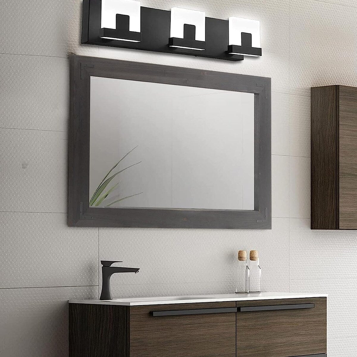 Rustic Wooden Framed Wall Mirror, Natural Wood Bathroom Vanity Mirror