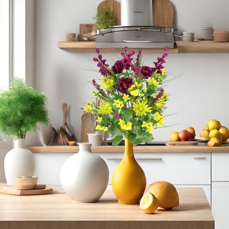 Artificial Silk Dahlia, Morning Glory, and Ranunculus 30-stem Bush