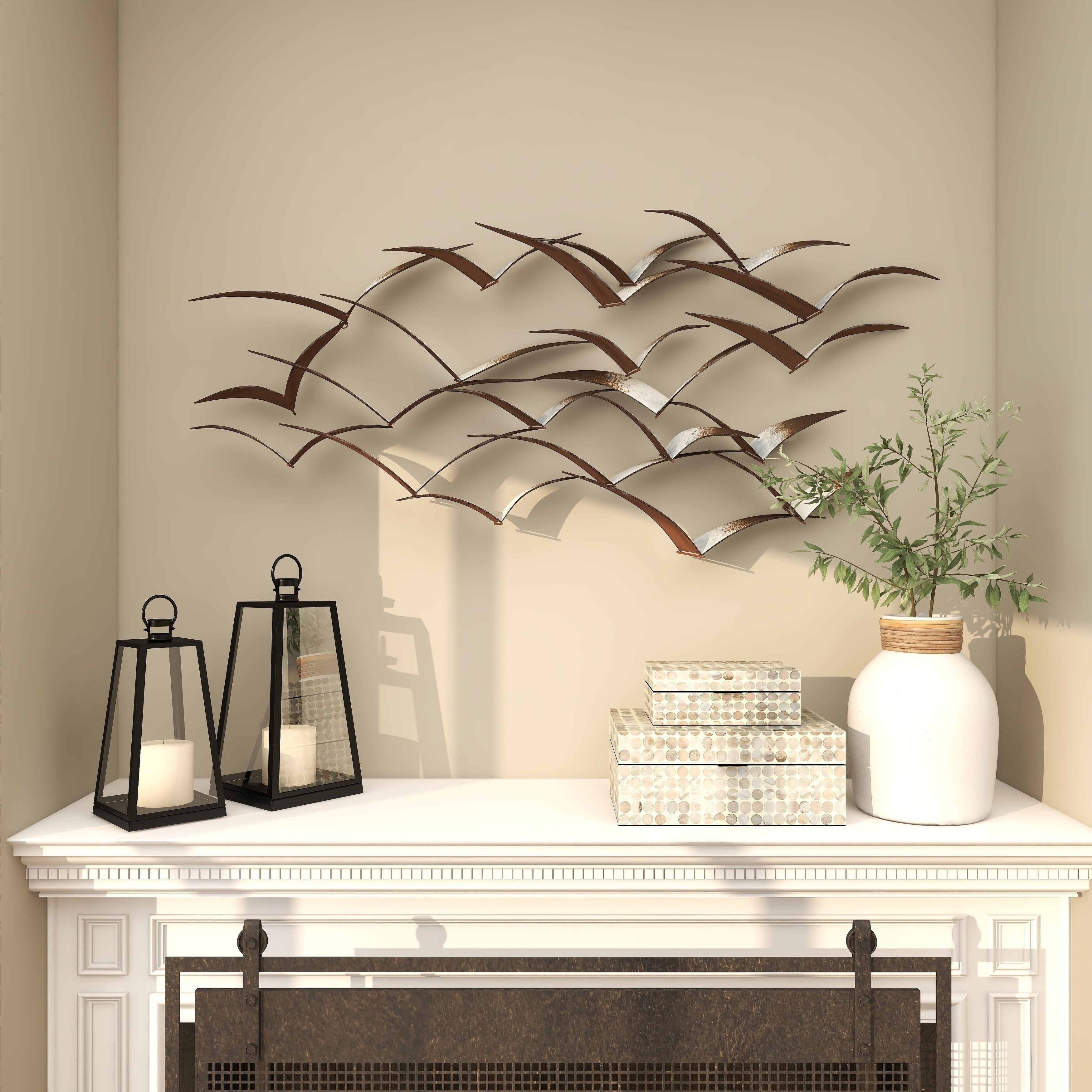 Benzara Metal Flock of Flying Birds Wall Decor, Black