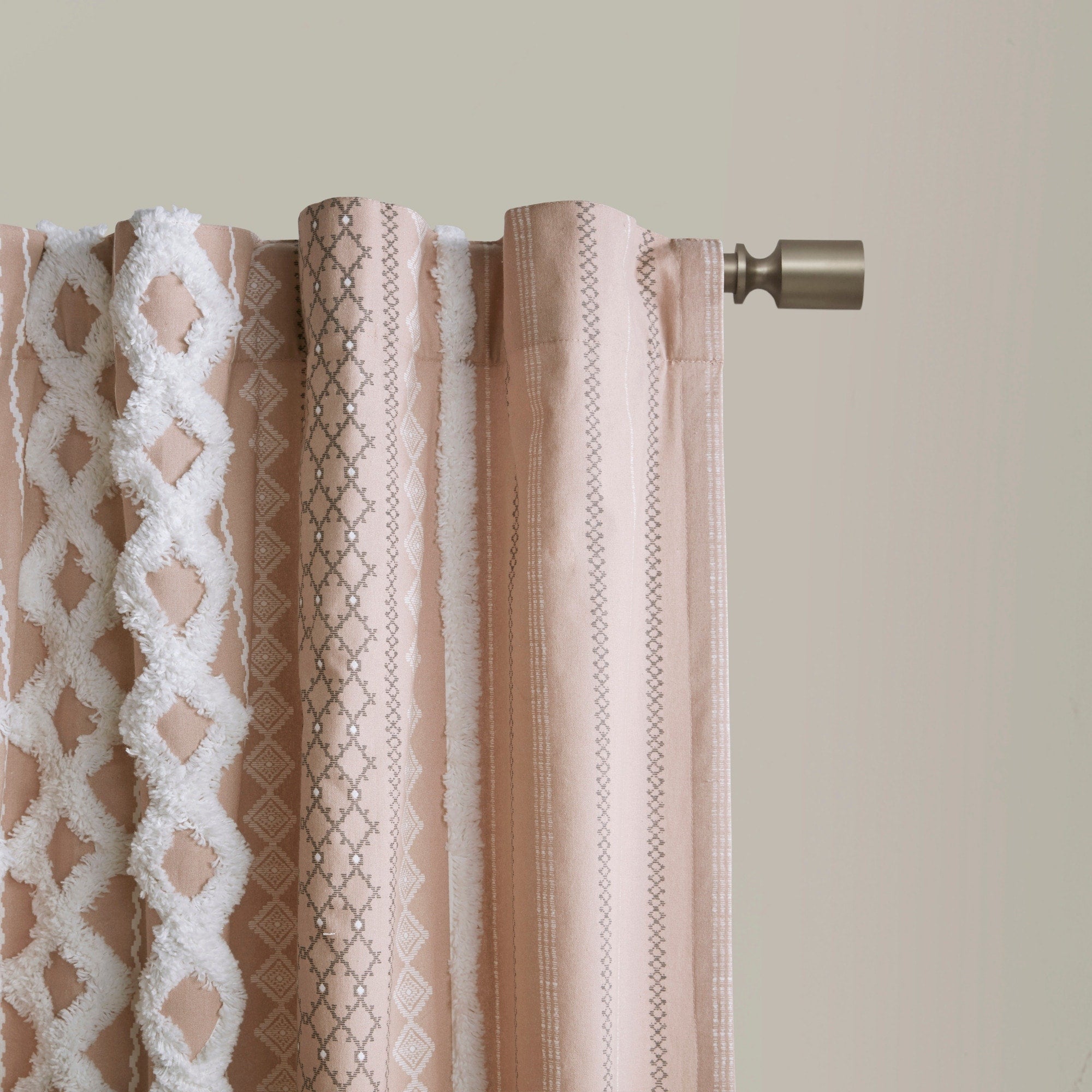 INK+IVY Imani Cotton Printed Curtain Panel with Chenille Stripe and Lining