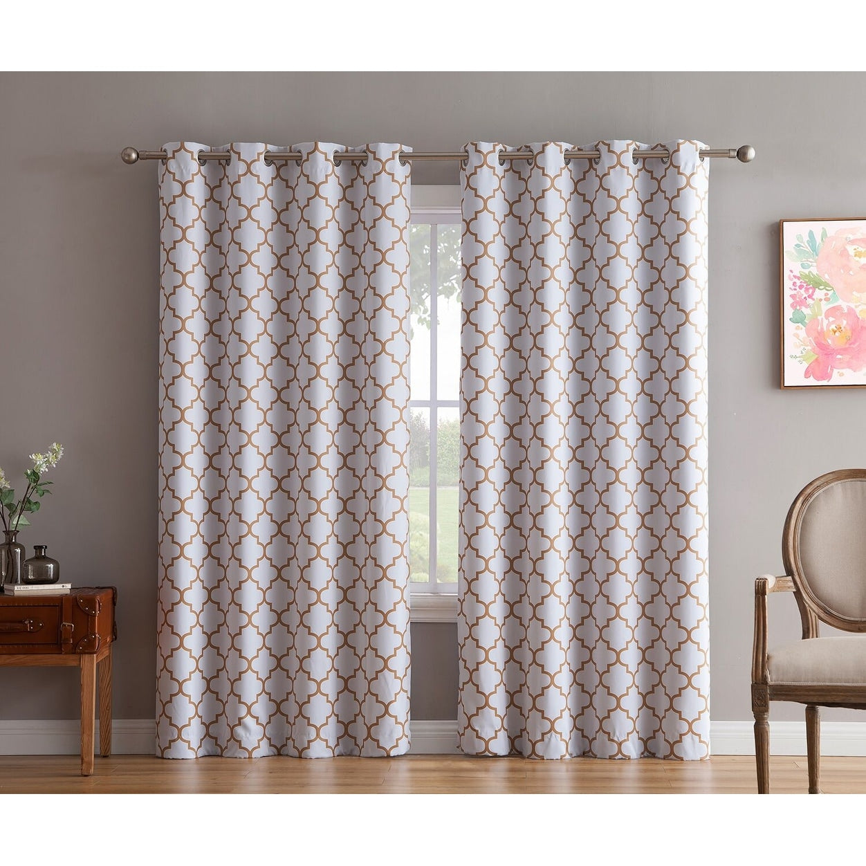 HLC.me Lattice Geometric Blackout Thermal Privacy Room Darkening Grommet Window Drapes Curtain Panels - Set of 2