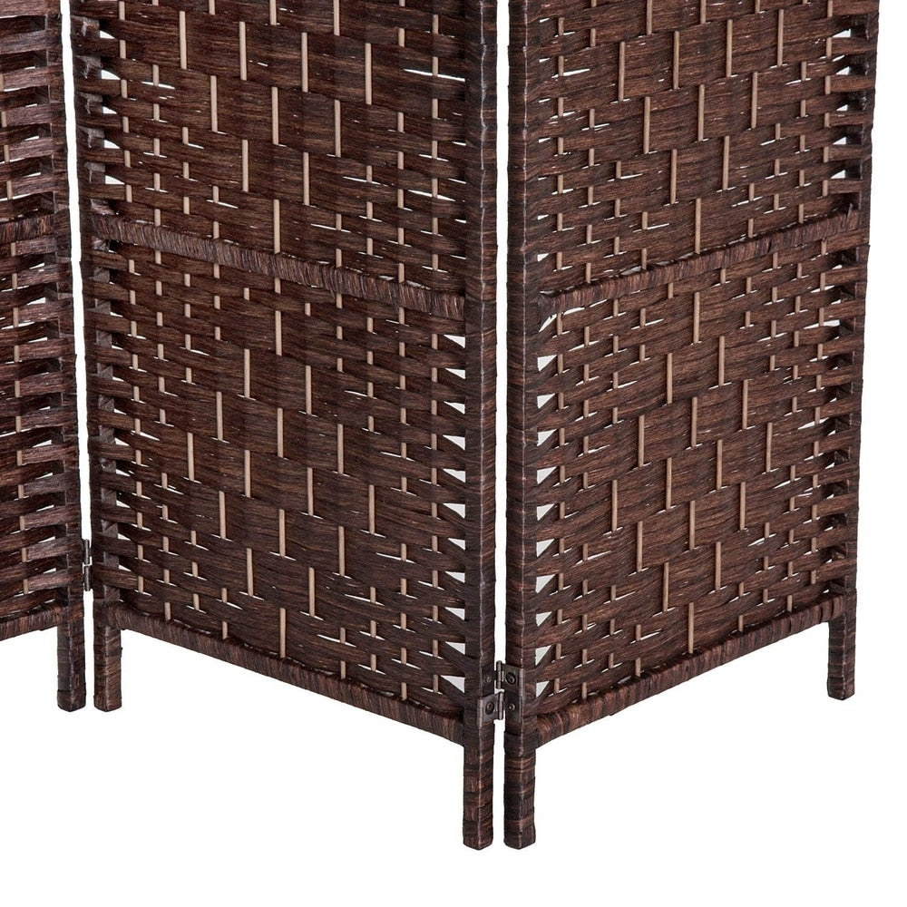 HomCom 6' Tall Wicker Weave Four Panel Room Divider Privacy Screen - Chestnut Brown