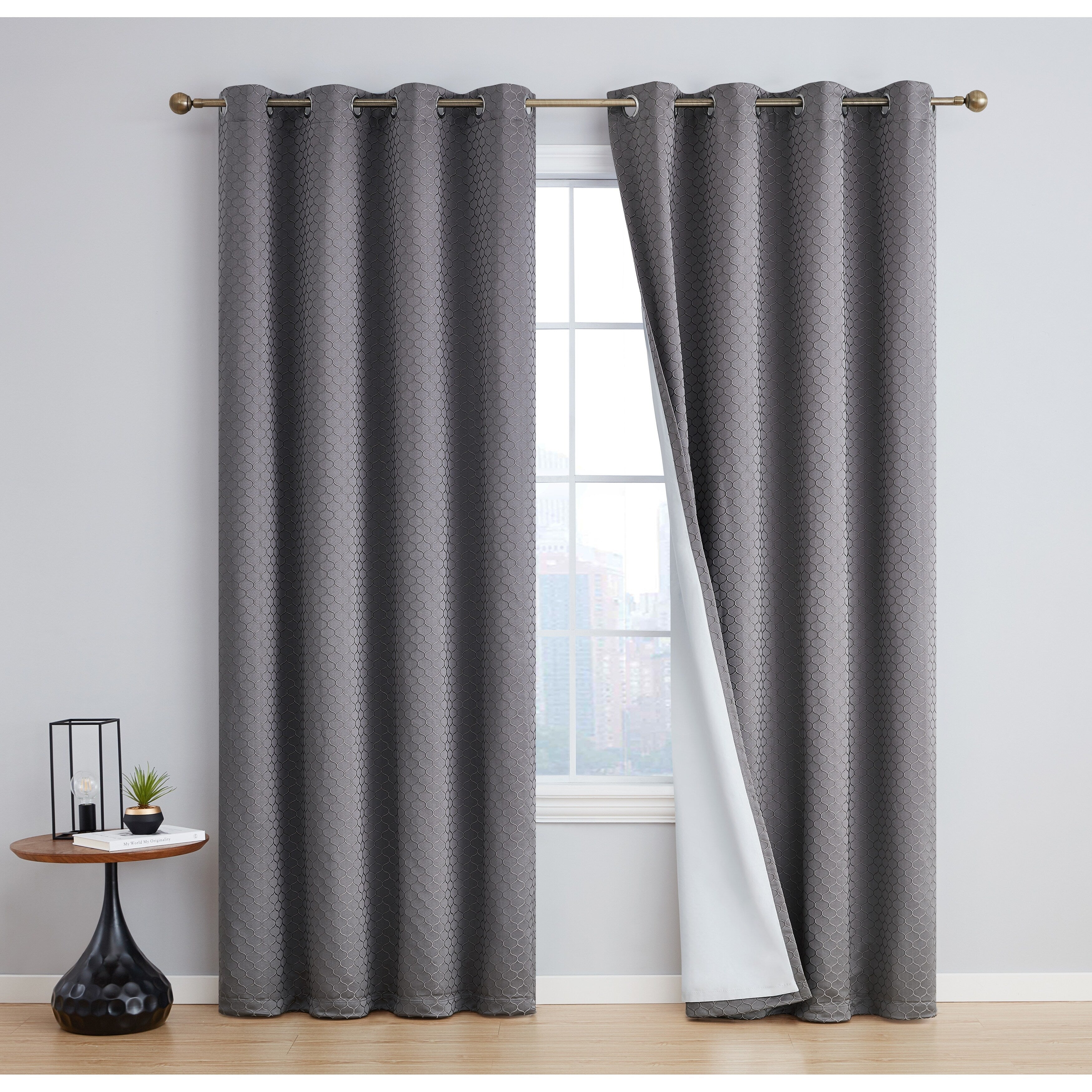 HLC.me Sienna Pattern 100% Complete Blackout Thermal Insulated Double Layer Window Curtain Grommet Panels, Set of 2