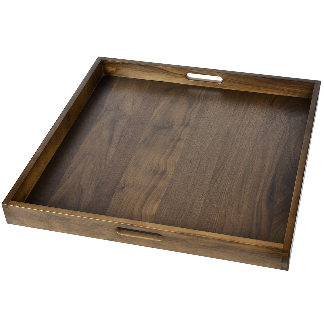 Square Black Walnut Wood Serving Tray Ottoman Tray with Handles